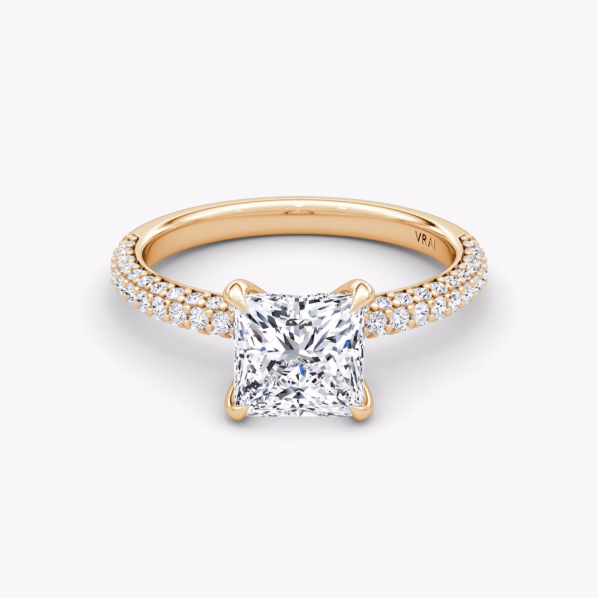 The Pavé Dome | Princess | 14k | Rose Gold | bandAccent: Pavé | diamondOrientation: vertical | caratWeight: other