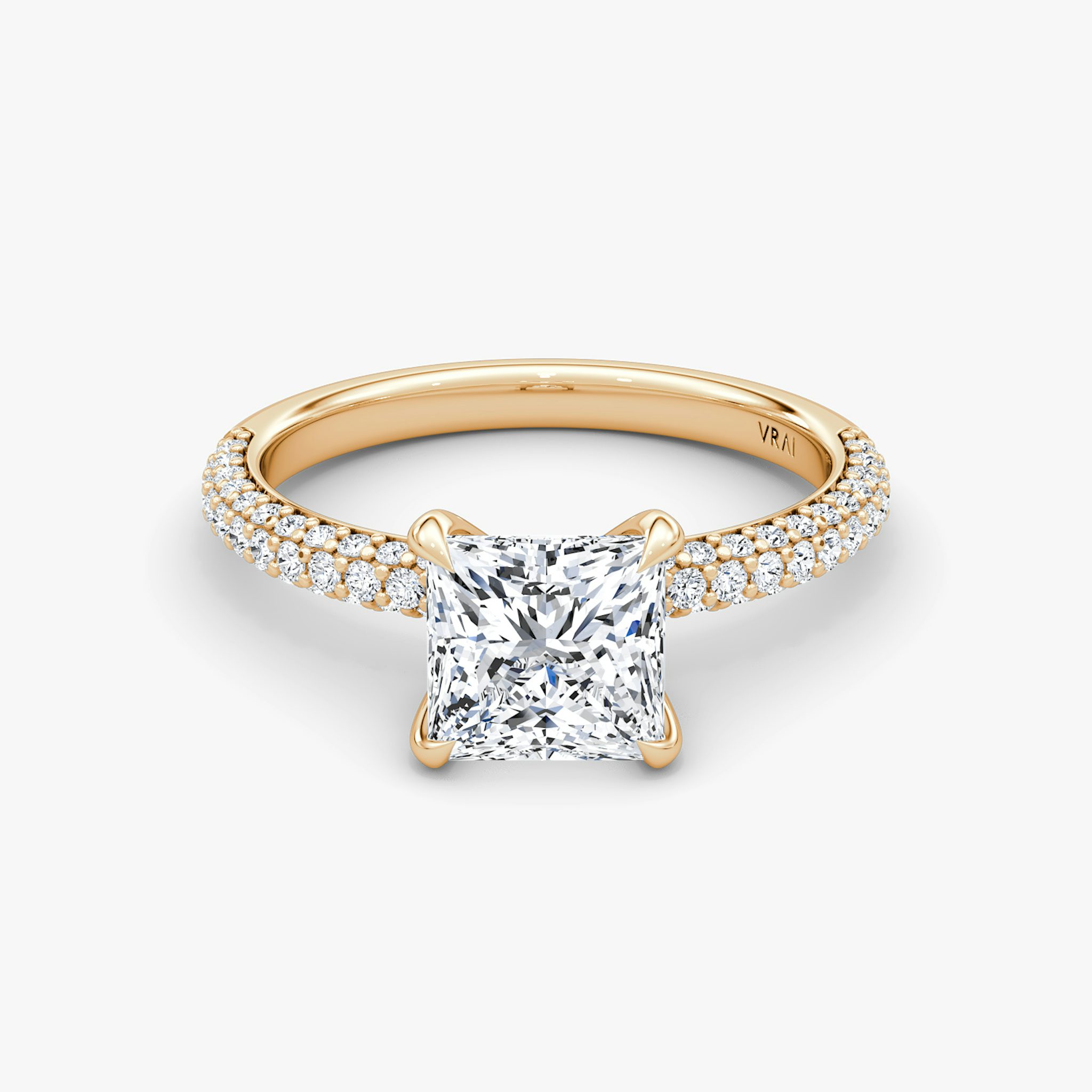 The Pavé Dome | Princess | 14k | Rose Gold | bandAccent: Pavé | diamondOrientation: vertical | caratWeight: other