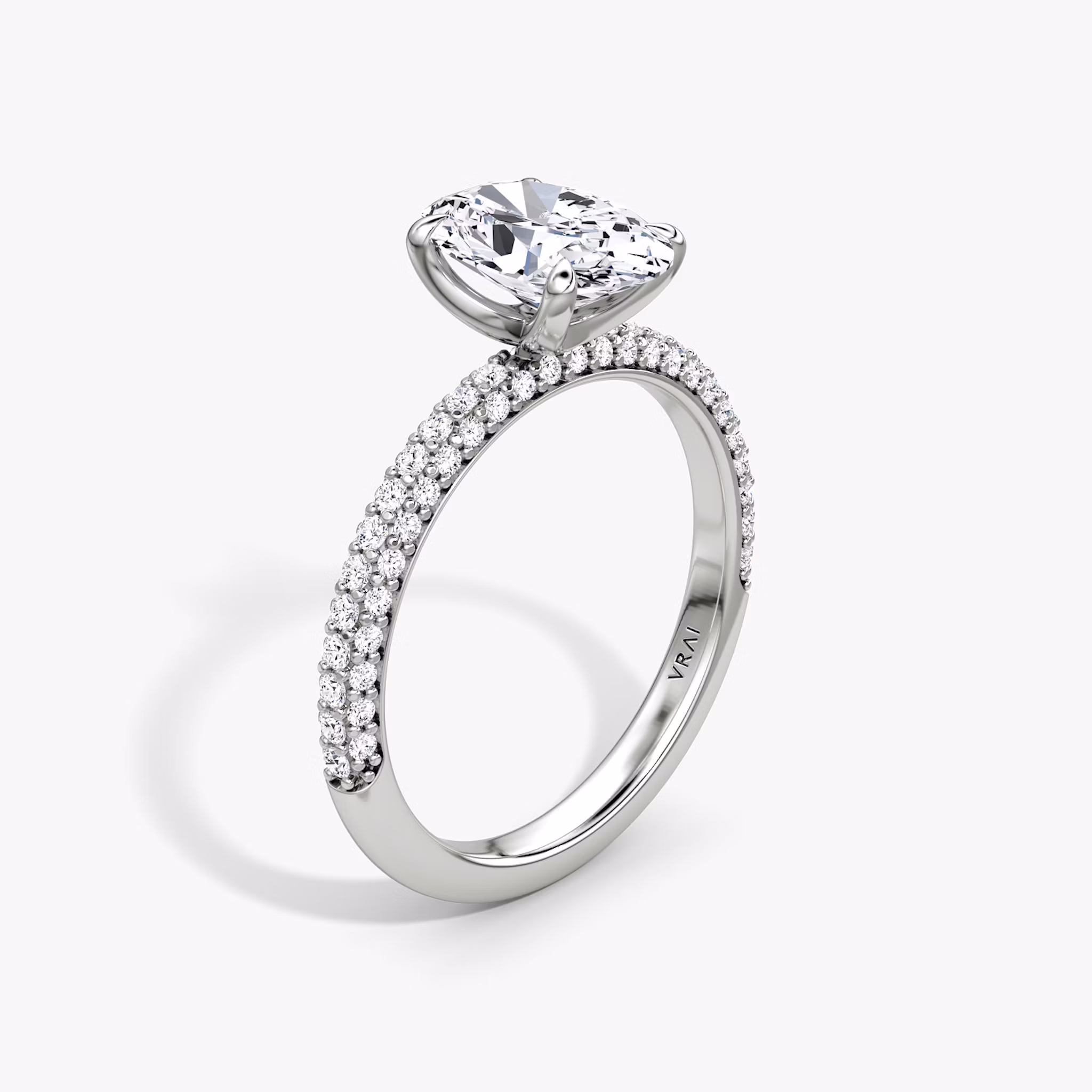 The Pavé Dome | Oval | 18k | White Gold | bandAccent: Pavé | diamondOrientation: vertical | caratWeight: other
