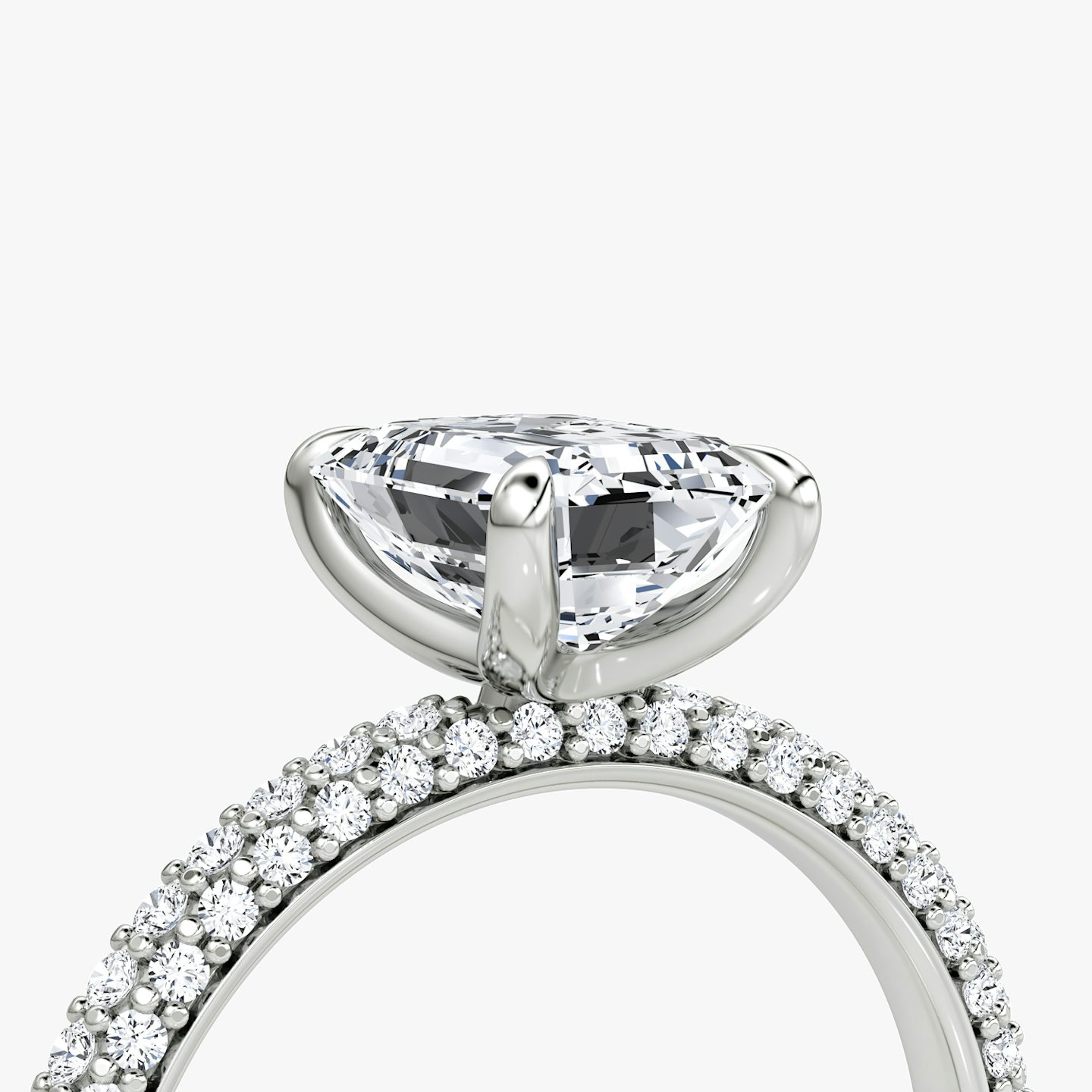 The Pavé Dome | Emerald | Platinum | bandAccent: Pavé | diamondOrientation: vertical | caratWeight: other