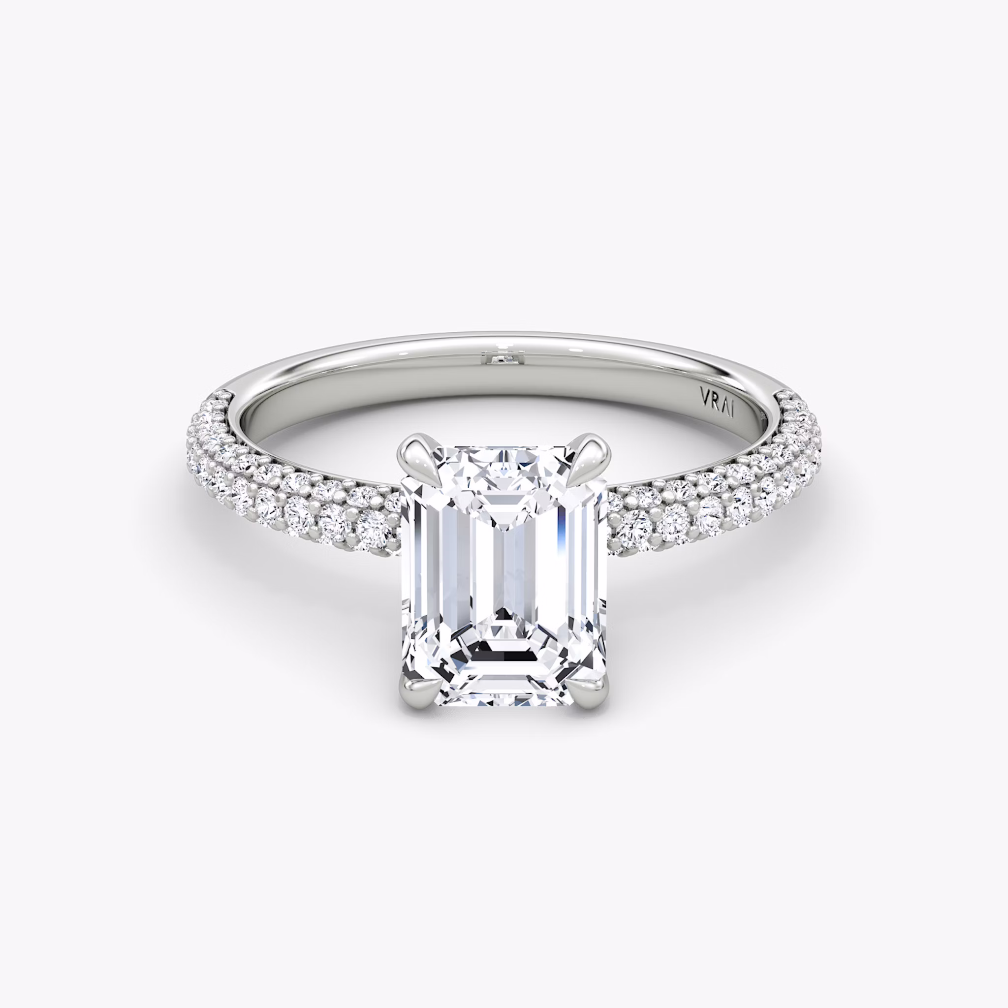 The Pavé Dome | Emerald | 18k | White Gold | bandAccent: Pavé | diamondOrientation: vertical | caratWeight: other