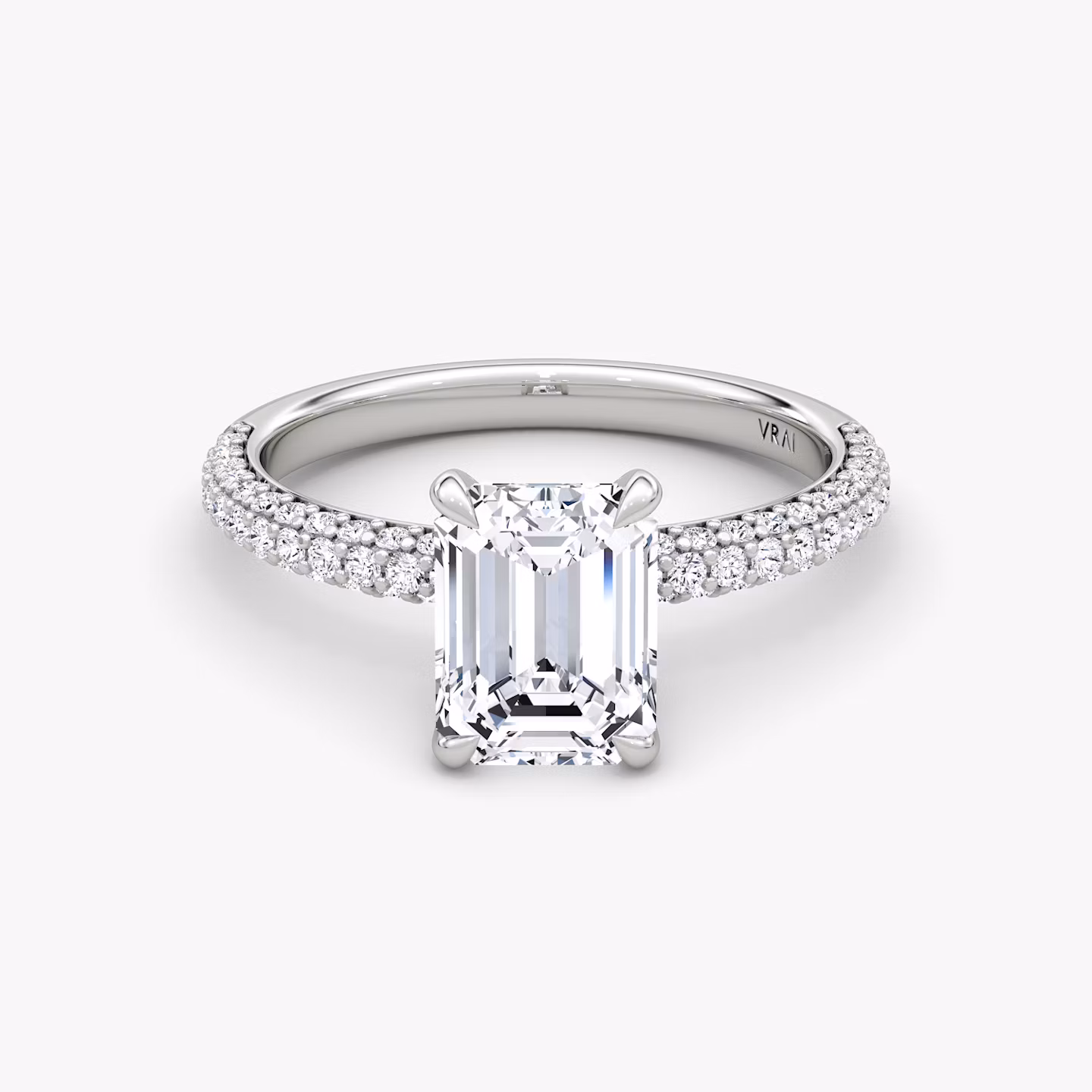 The Pavé Dome | Emerald | Platinum | bandAccent: Pavé | diamondOrientation: vertical | caratWeight: other