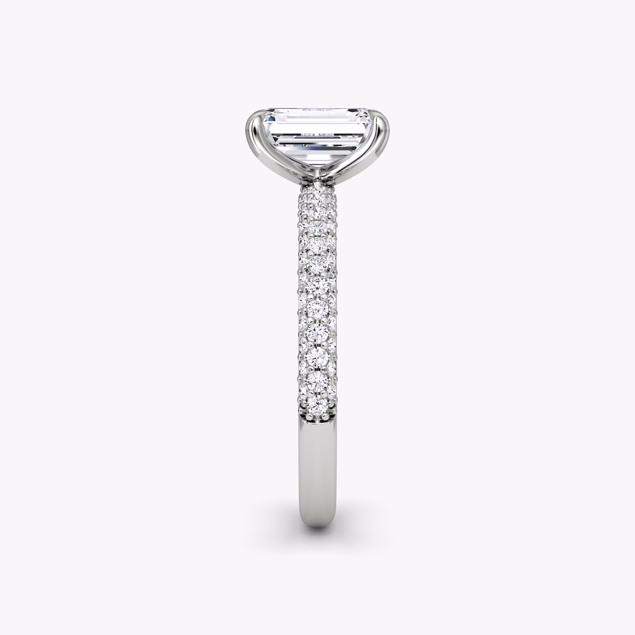 The Pavé Dome | Emerald | 18k | White Gold | bandAccent: Pavé | diamondOrientation: vertical | caratWeight: other