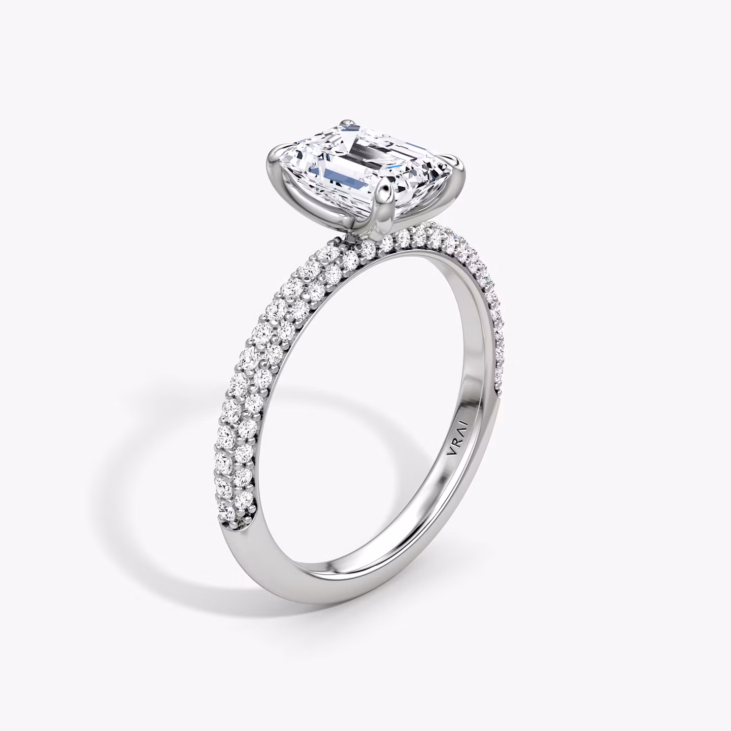 The Pavé Dome | Emerald | Platinum | bandAccent: Pavé | diamondOrientation: vertical | caratWeight: other
