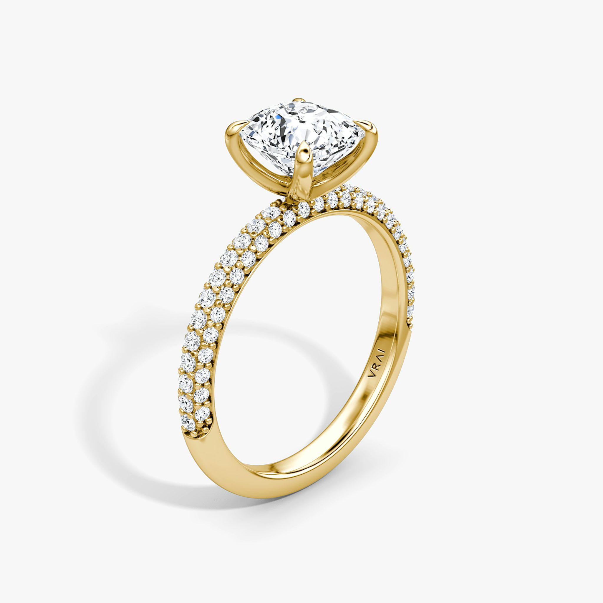 The Pavé Dome | Cushion | 18k | Yellow Gold | bandAccent: Pavé | diamondOrientation: vertical | caratWeight: other