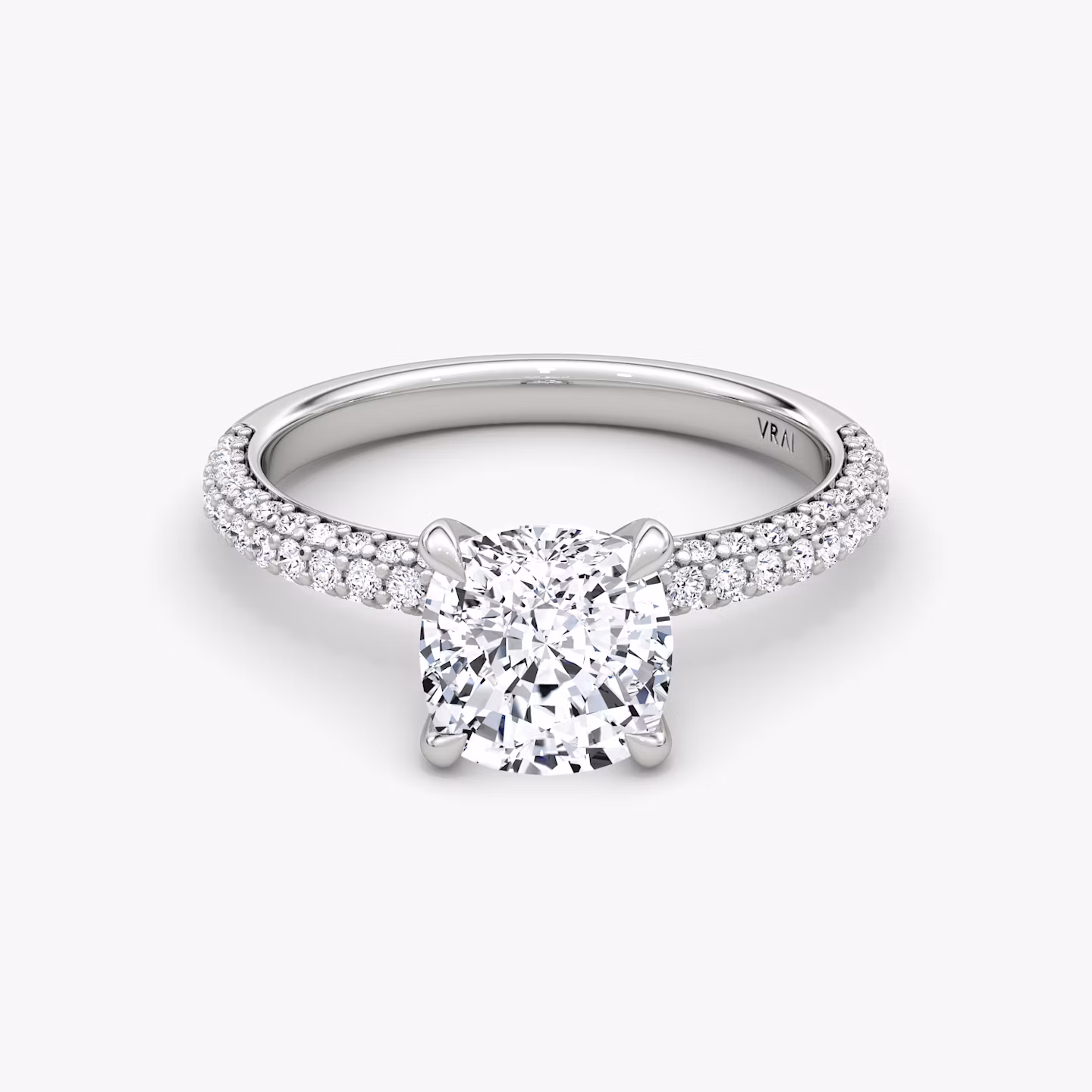 The Pavé Dome | Cushion | Platinum | bandAccent: Pavé | diamondOrientation: vertical | caratWeight: other