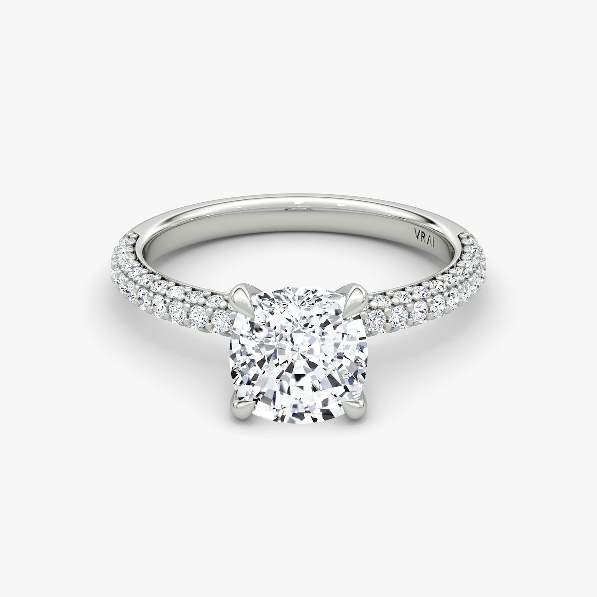 The Pavé Dome | Cushion | 18k | White Gold | bandAccent: Pavé | diamondOrientation: vertical | caratWeight: other