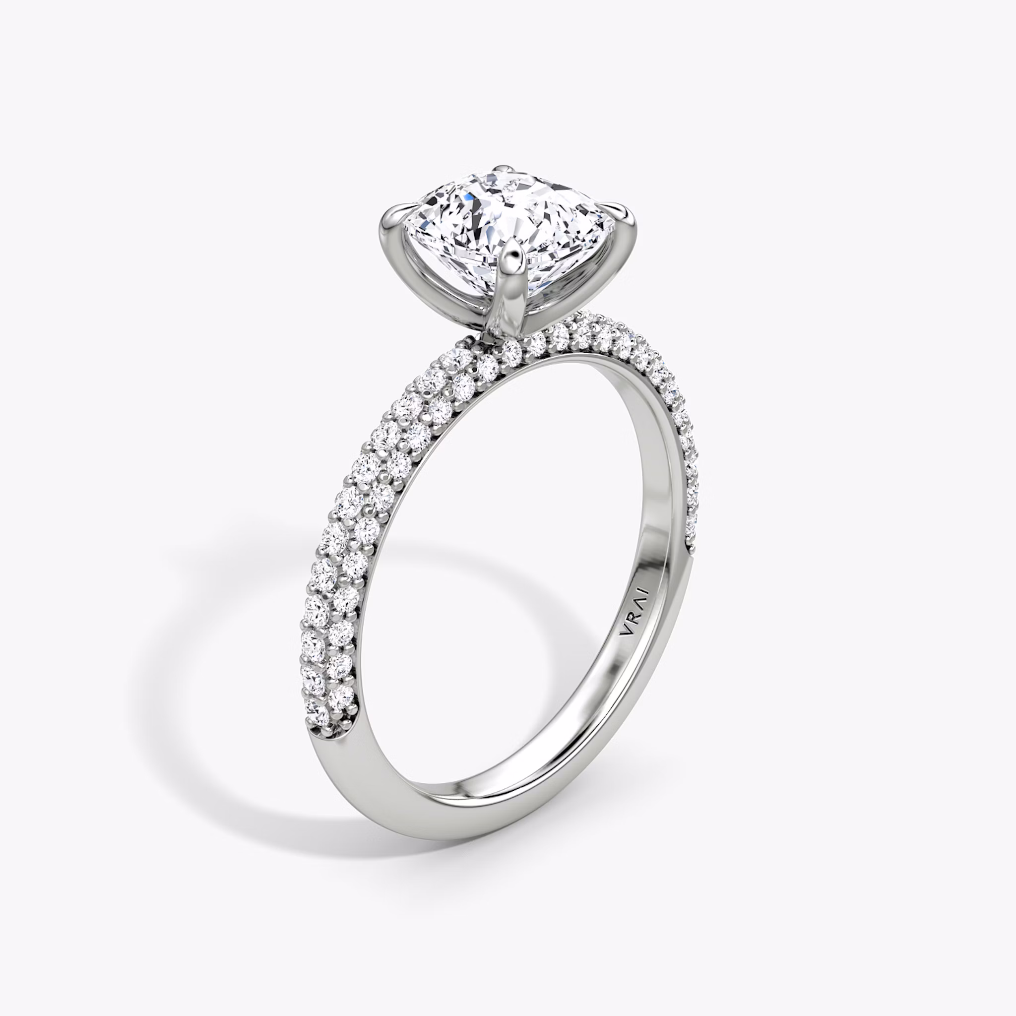 The Pavé Dome | Cushion | 18k | White Gold | bandAccent: Pavé | diamondOrientation: vertical | caratWeight: other