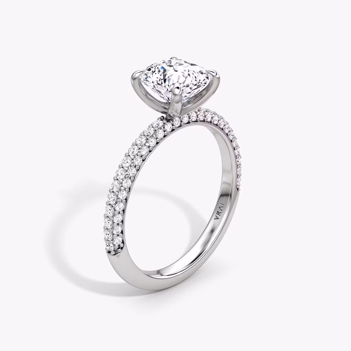 The Pavé Dome | Cushion | Platinum | bandAccent: Pavé | diamondOrientation: vertical | caratWeight: other