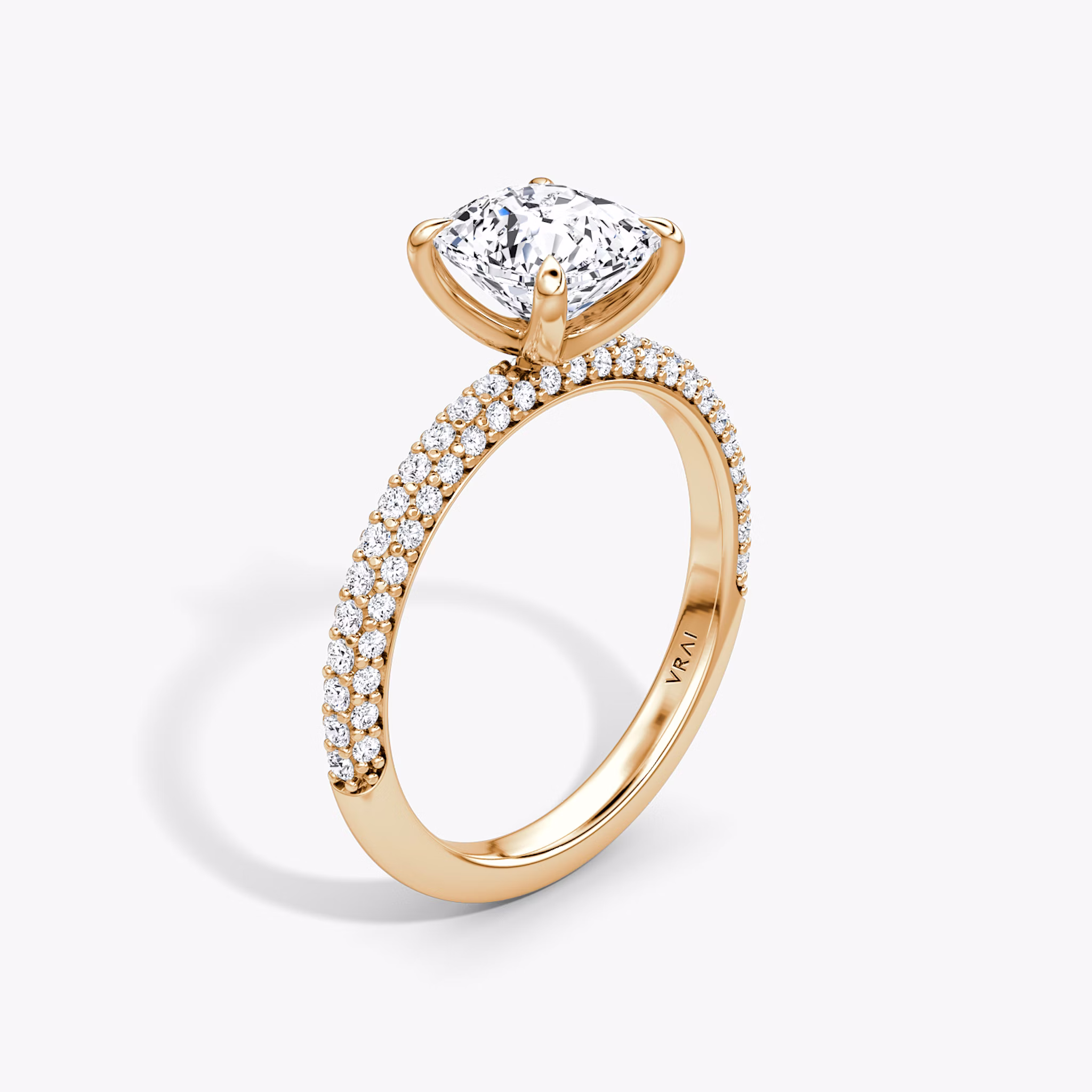 The Pavé Dome | Cushion | 14k | Rose Gold | bandAccent: Pavé | diamondOrientation: vertical | caratWeight: other
