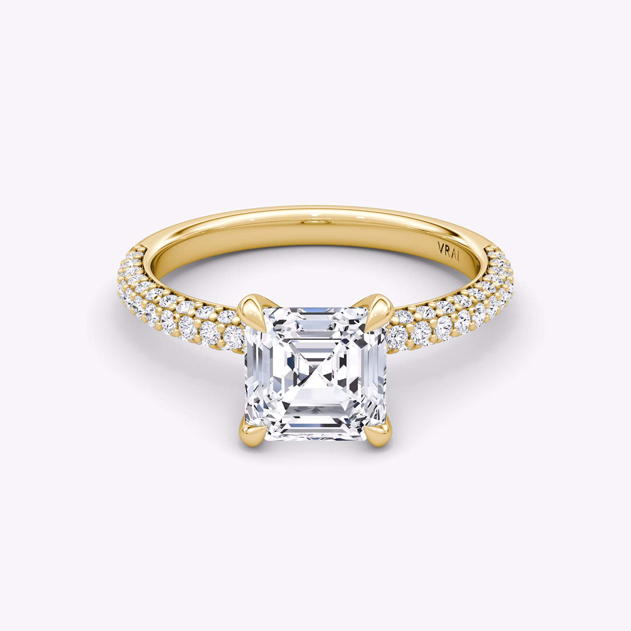 The Pavé Dome | Asscher | 18k | Yellow Gold | bandAccent: Pavé | diamondOrientation: vertical | caratWeight: other