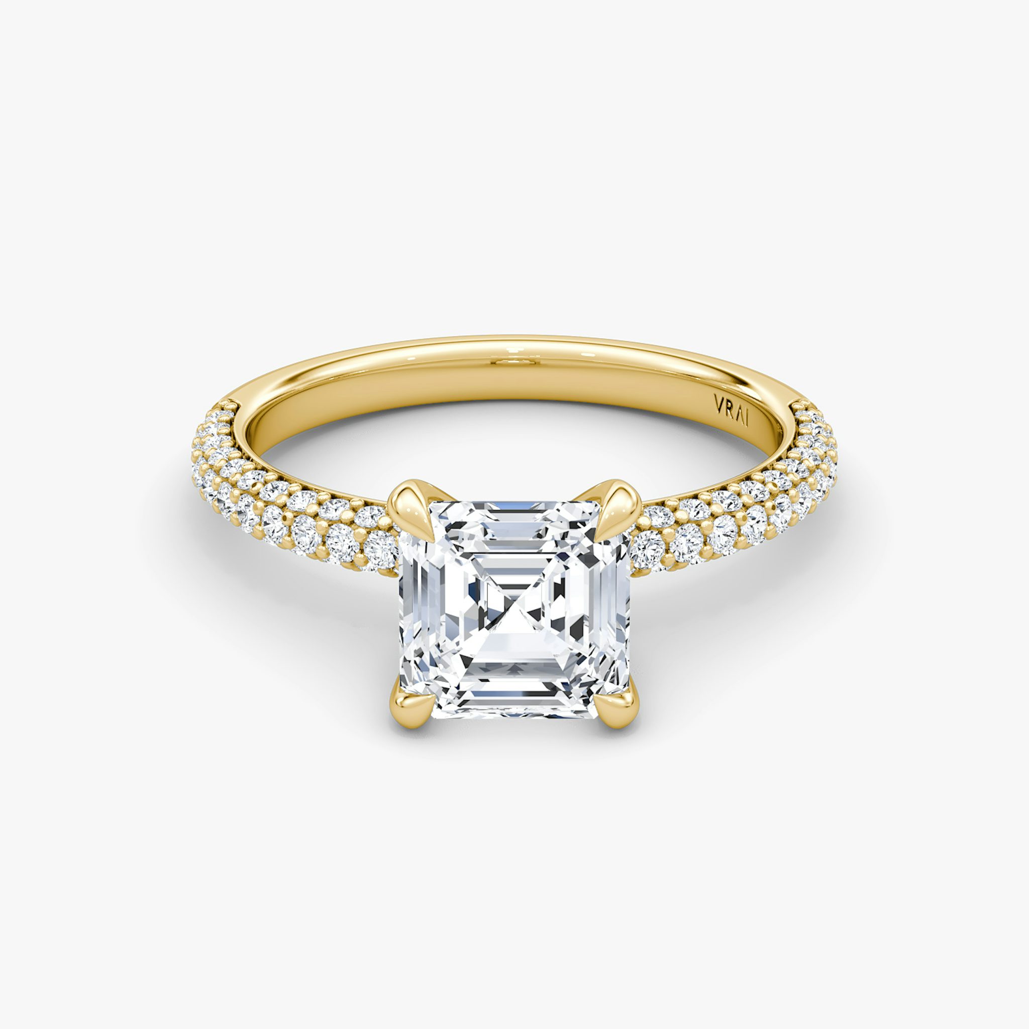 The Pavé Dome | Asscher | 18k | Yellow Gold | bandAccent: Pavé | diamondOrientation: vertical | caratWeight: other