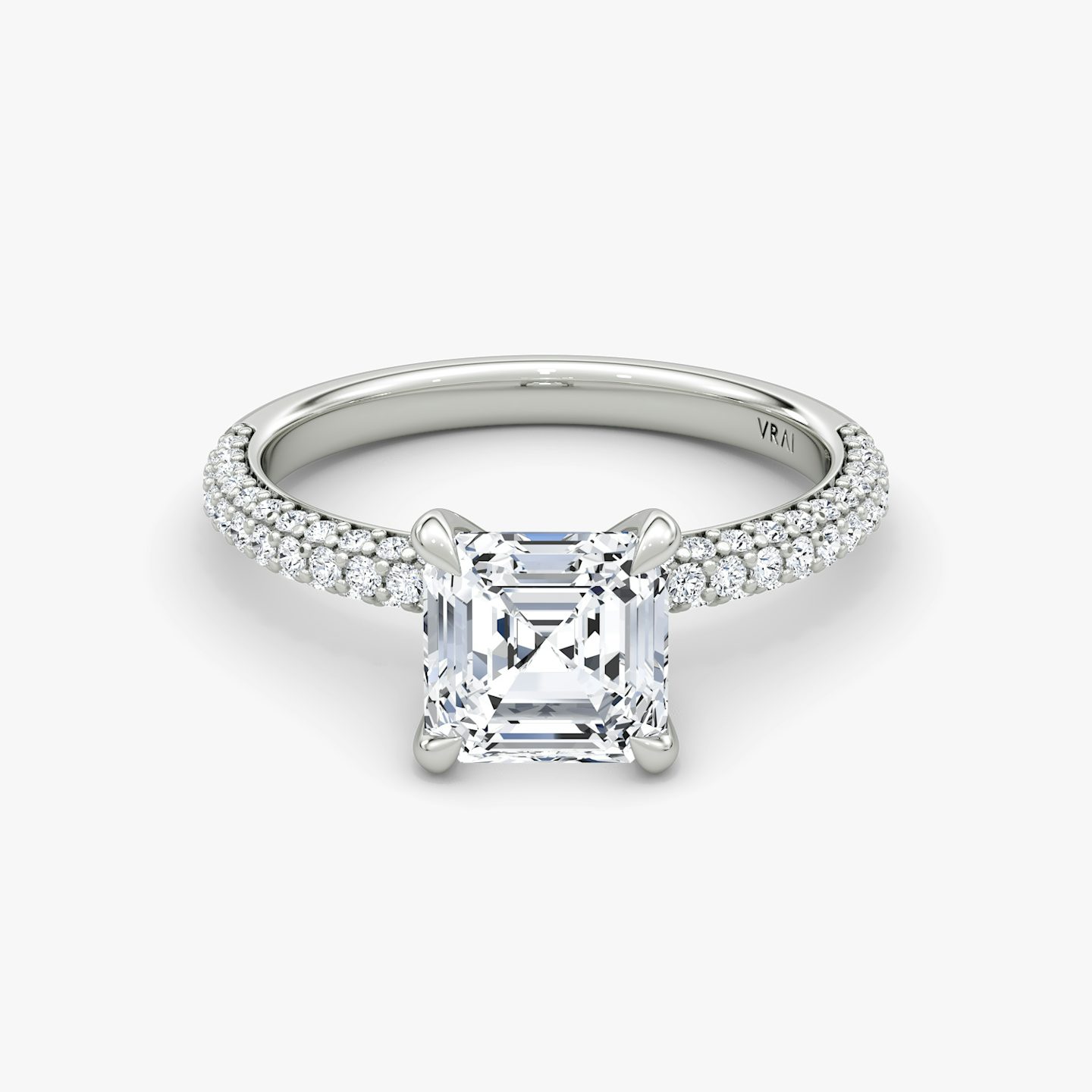 Pavé Dome | Asscher | 18k | Weißgold | bandAccent: Mit Pavé-Besatz | diamondOrientation: vertical | caratWeight: other