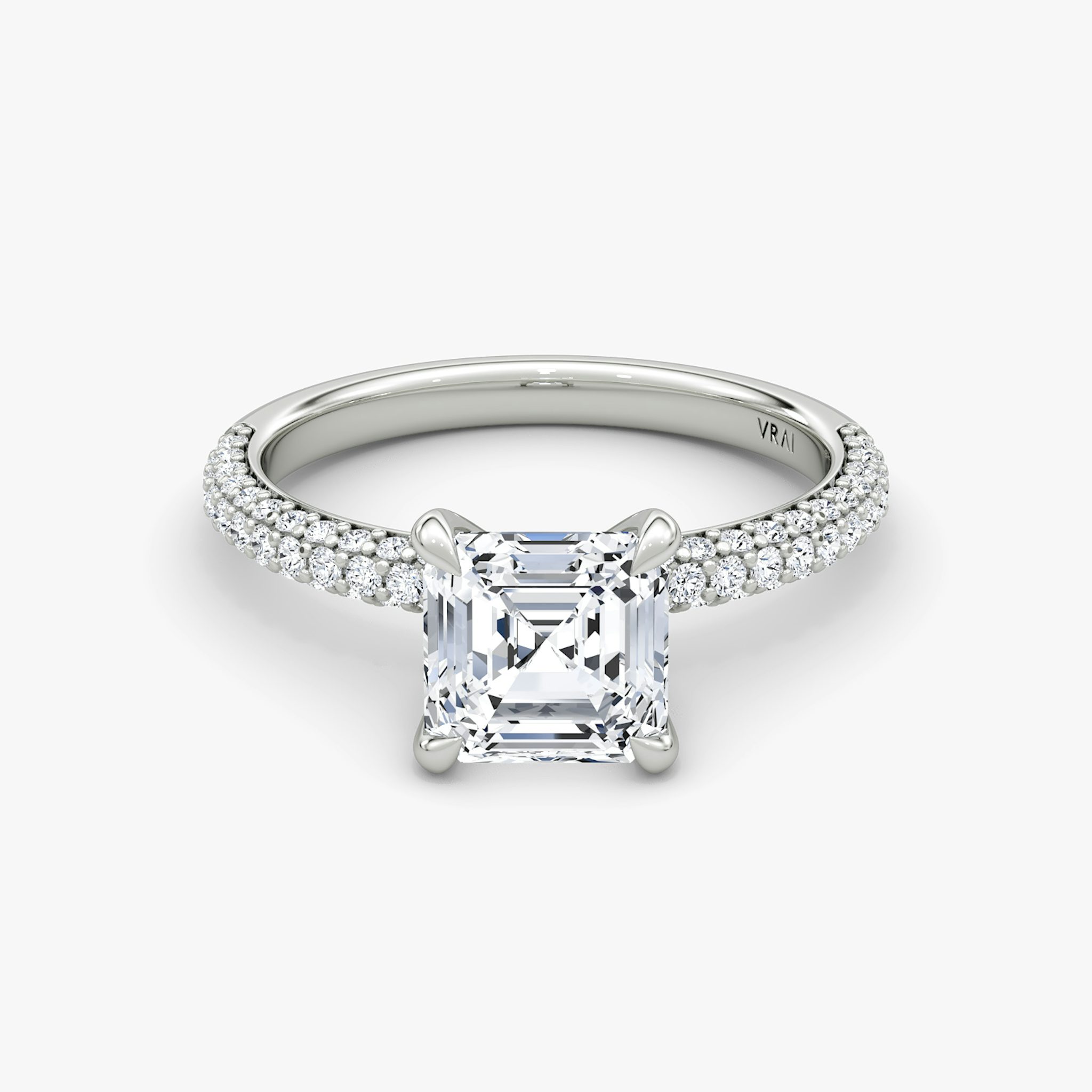 The Pavé Dome | Asscher | 18k | White Gold | bandAccent: Pavé | diamondOrientation: vertical | caratWeight: other