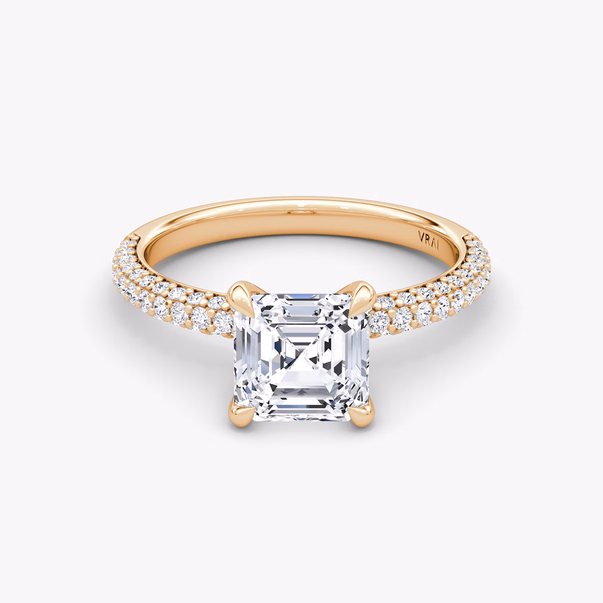 The Pavé Dome | Asscher | 14k | Rose Gold | bandAccent: Pavé | diamondOrientation: vertical | caratWeight: other