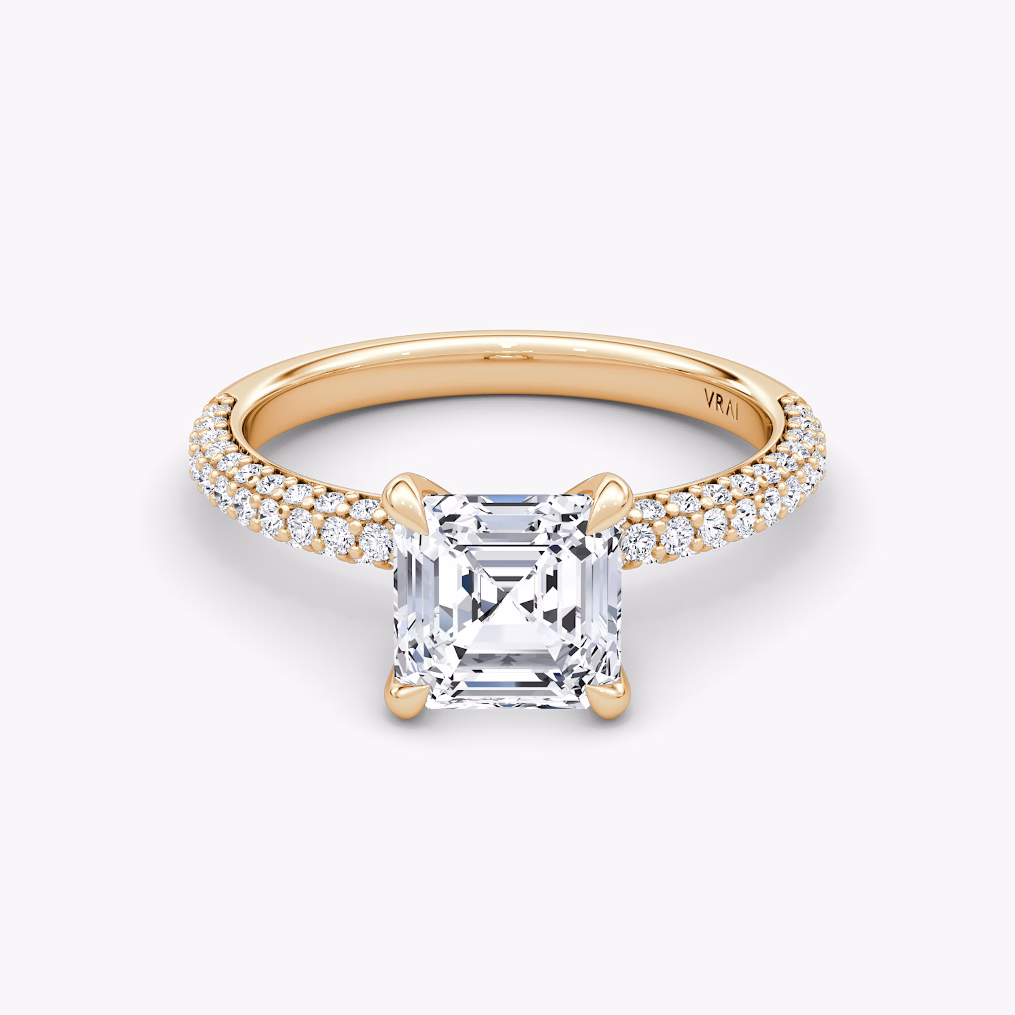 The Pavé Dome | Asscher | 14k | Rose Gold | bandAccent: Pavé | diamondOrientation: vertical | caratWeight: other