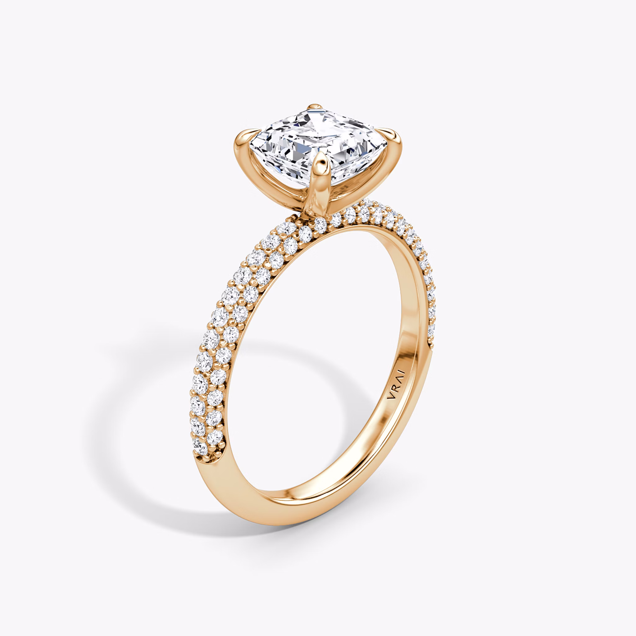 The Pavé Dome | Asscher | 14k | Rose Gold | bandAccent: Pavé | diamondOrientation: vertical | caratWeight: other