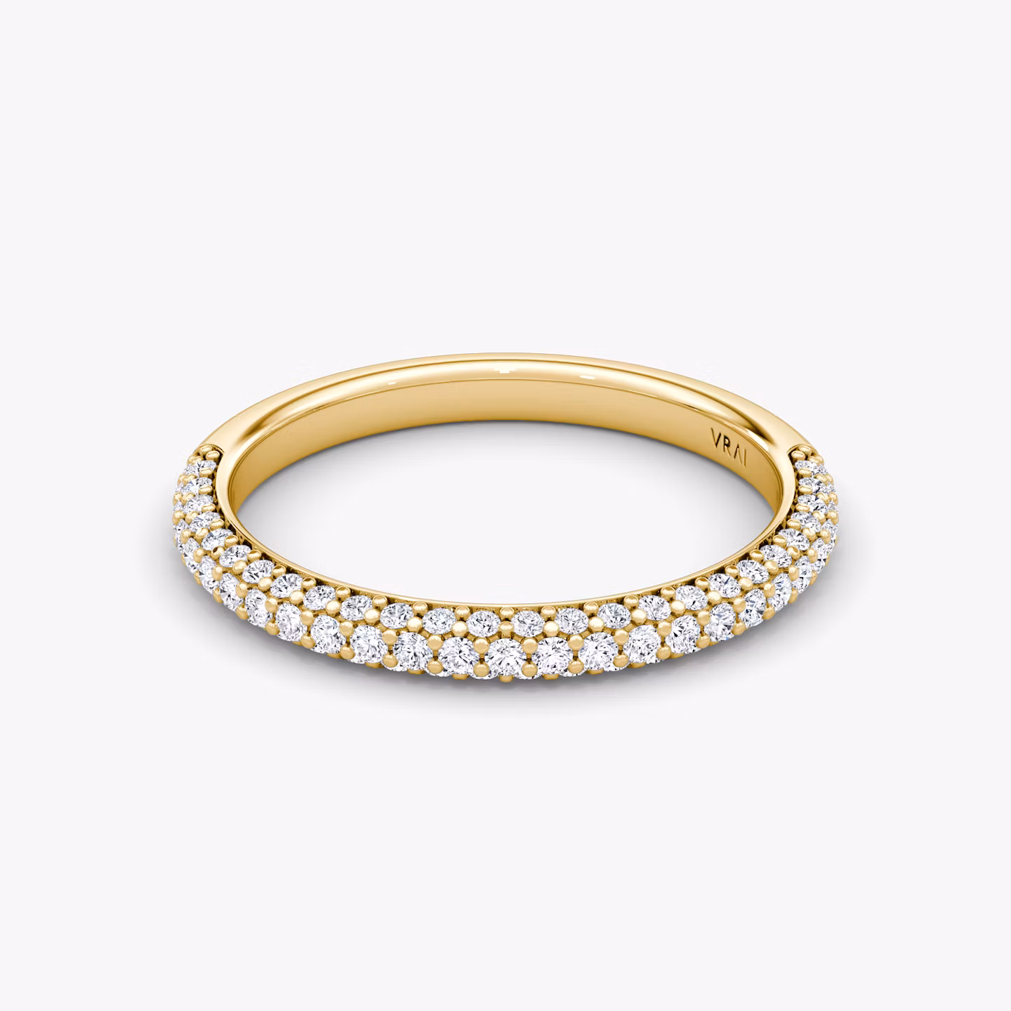 three row dome wedding band pave yellow gold