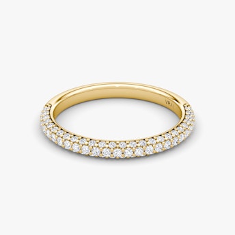 three row dome wedding band pave yellow gold