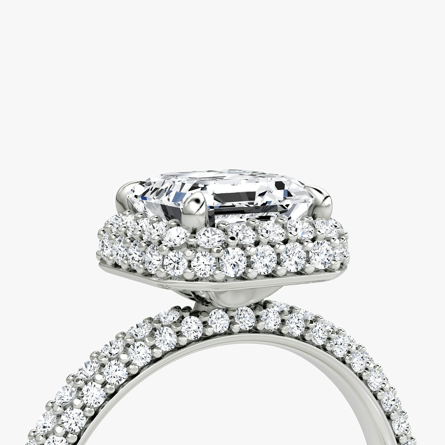 The Halo Dome | Asscher | 18k | White Gold | bandAccent: Pavé | diamondOrientation: vertical | caratWeight: other