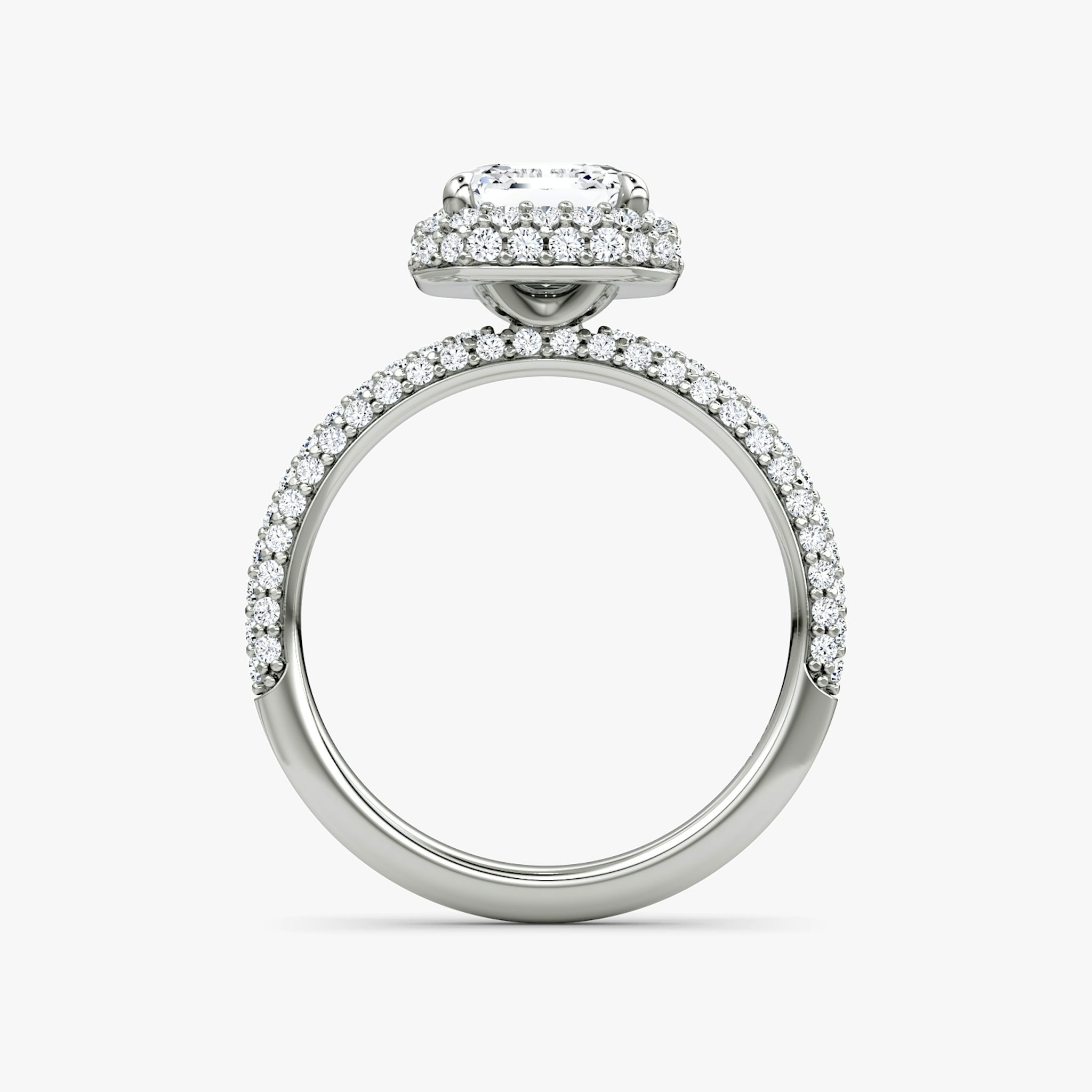 The Halo Dome | Asscher | Platinum | bandAccent: Pavé | diamondOrientation: vertical | caratWeight: other