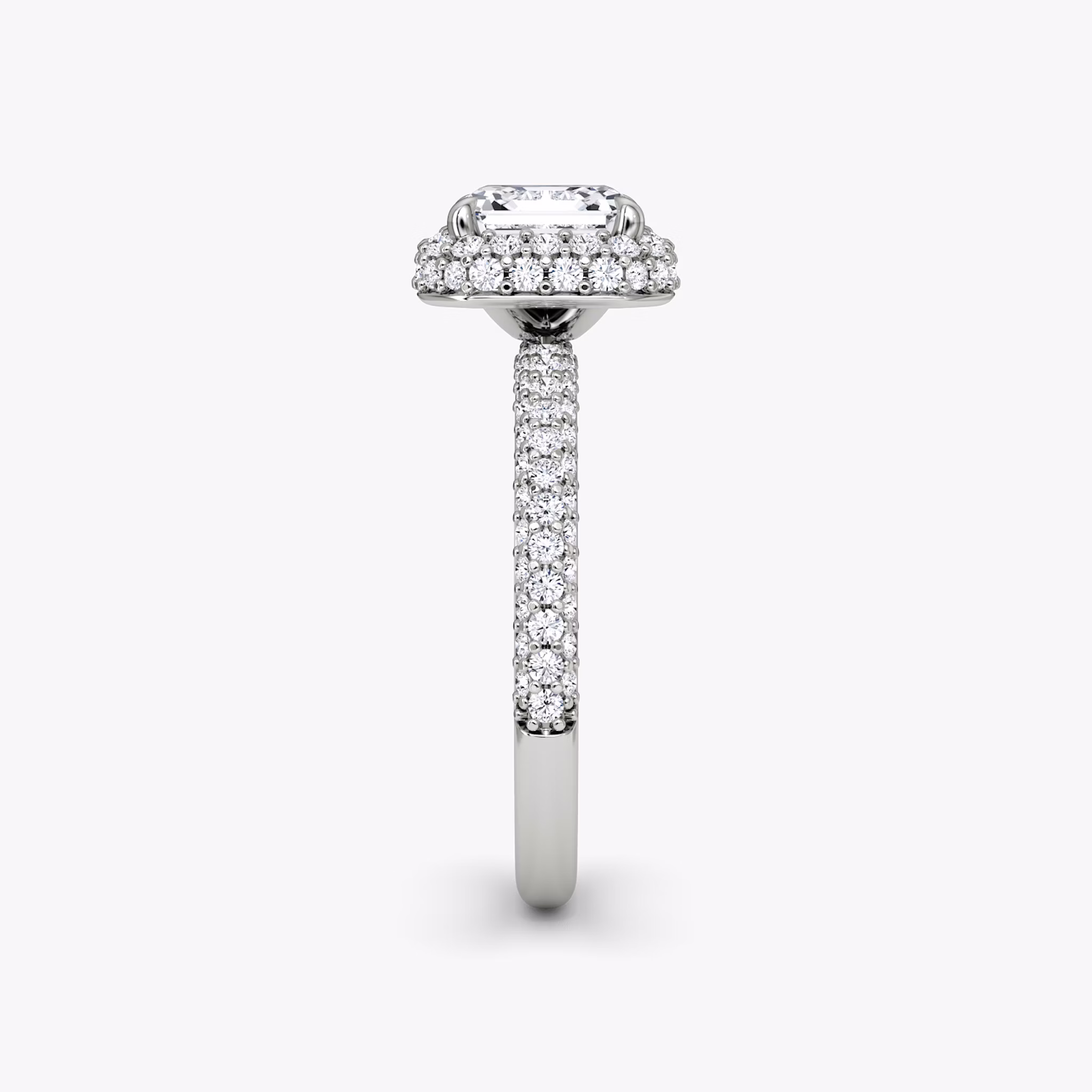 The Halo Dome | Asscher | Platinum | bandAccent: Pavé | diamondOrientation: vertical | caratWeight: other