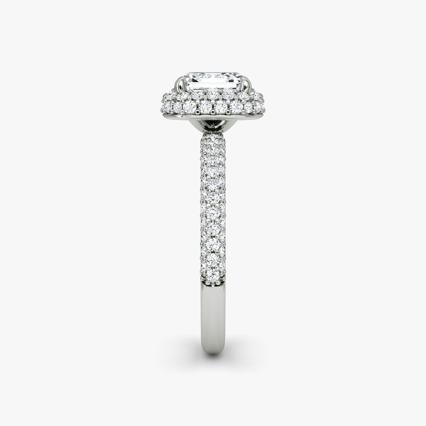 The Halo Dome | Asscher | 18k | White Gold | bandAccent: Pavé | diamondOrientation: vertical | caratWeight: other