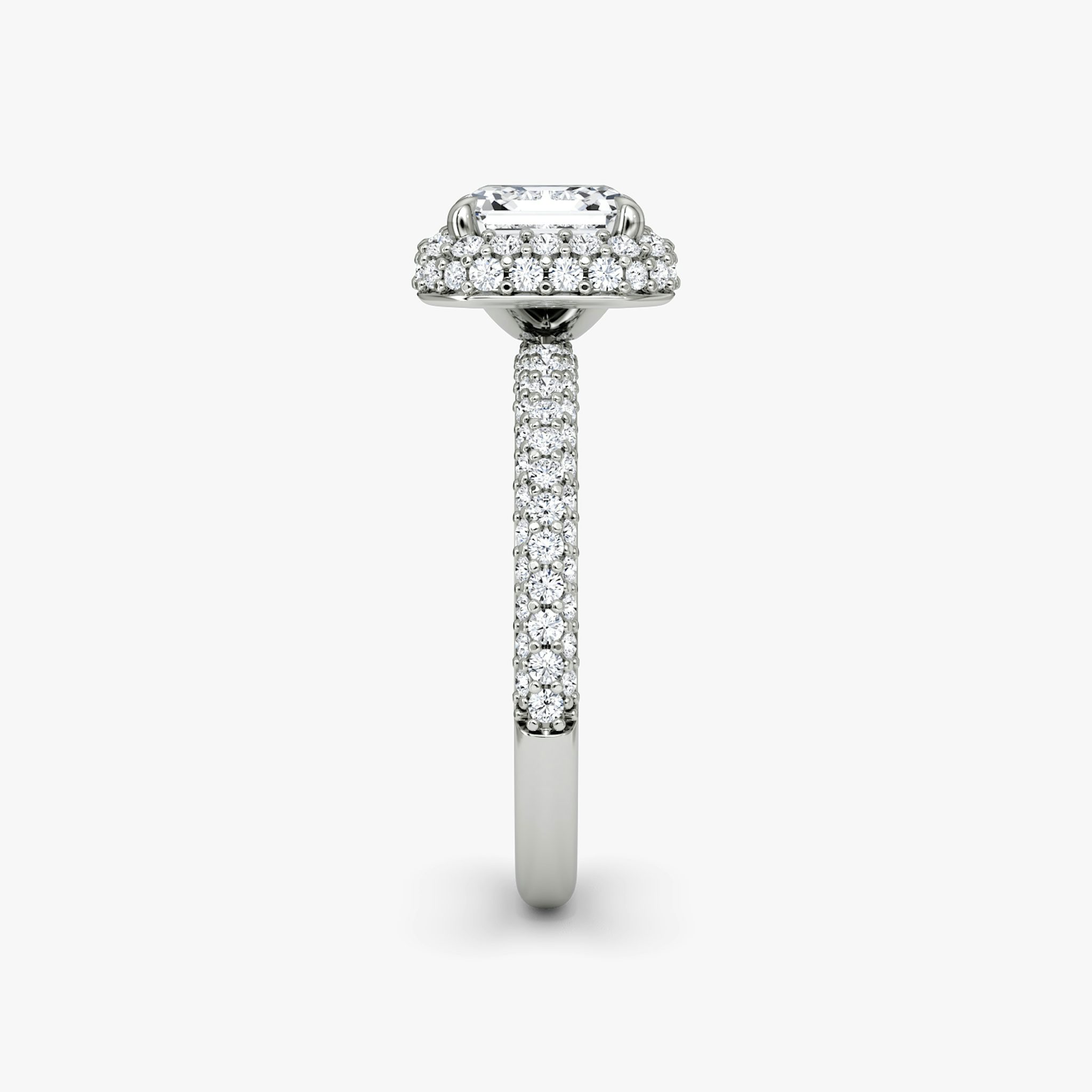 The Halo Dome | Asscher | Platinum | bandAccent: Pavé | diamondOrientation: vertical | caratWeight: other