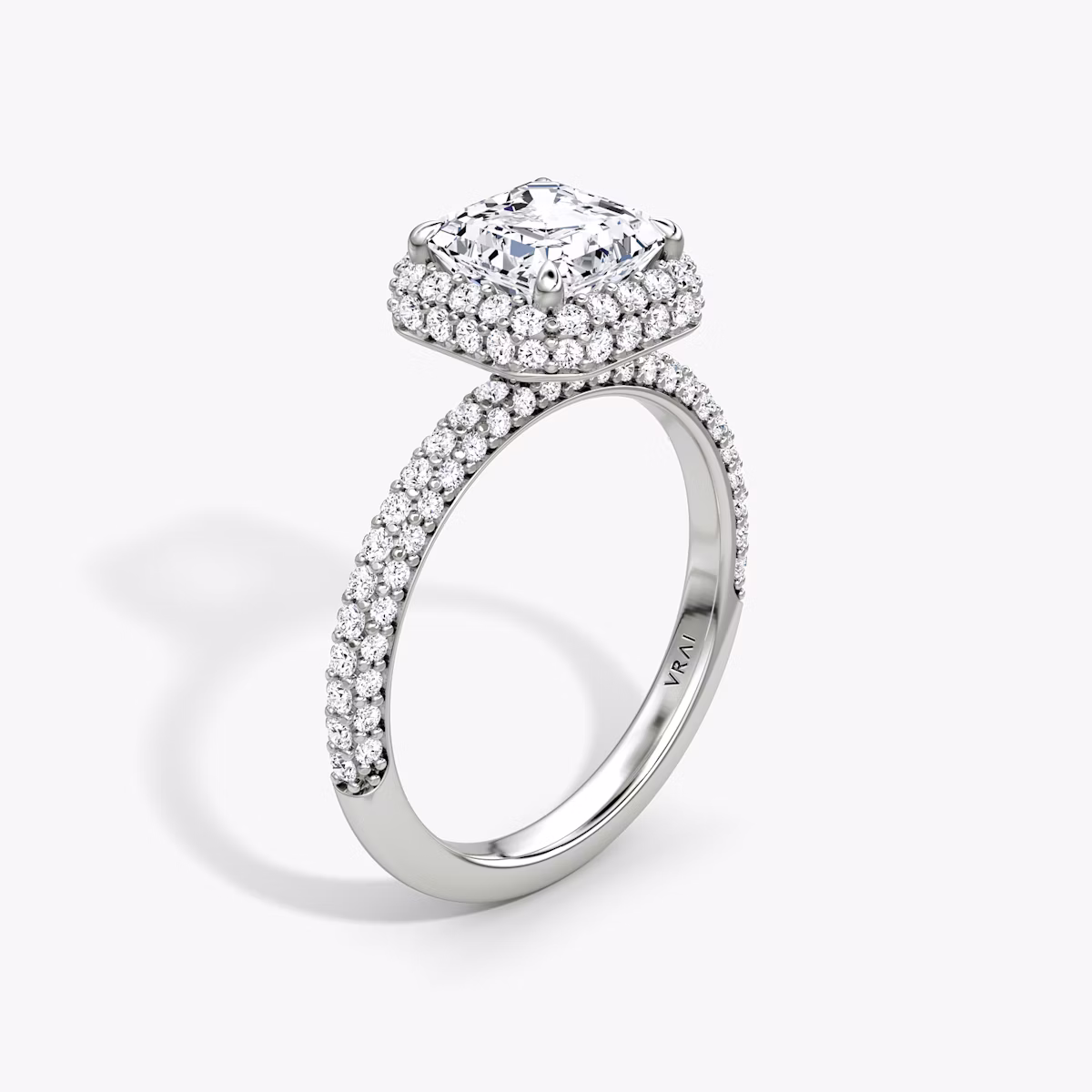 Halo Dome | Asscher | Platin | bandAccent: Mit Pavé-Besatz | diamondOrientation: vertical | caratWeight: other