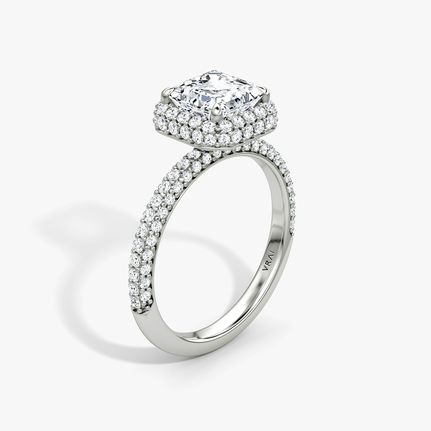 The Halo Dome | Asscher | 18k | White Gold | bandAccent: Pavé | diamondOrientation: vertical | caratWeight: other
