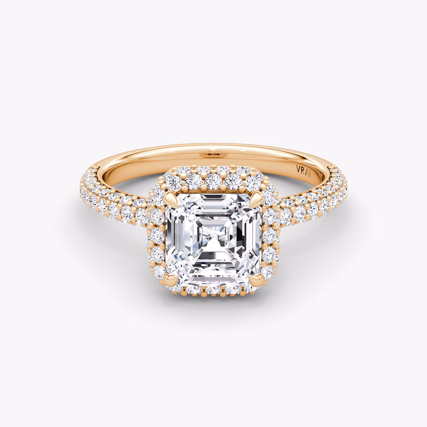 The Halo Dome | Asscher | 14k | Rose Gold | bandAccent: Pavé | diamondOrientation: vertical | caratWeight: other