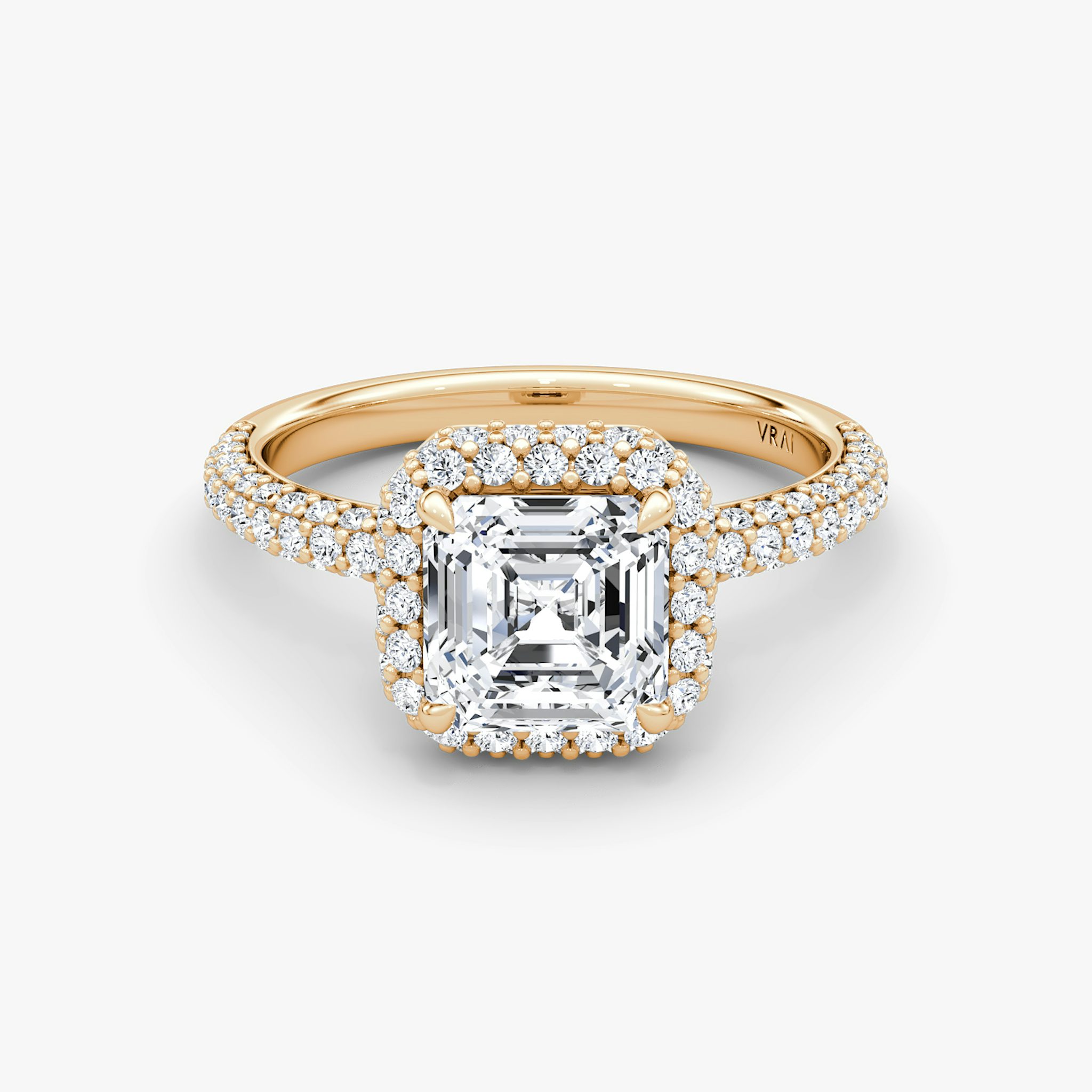 The Halo Dome | Asscher | 14k | Rose Gold | bandAccent: Pavé | diamondOrientation: vertical | caratWeight: other
