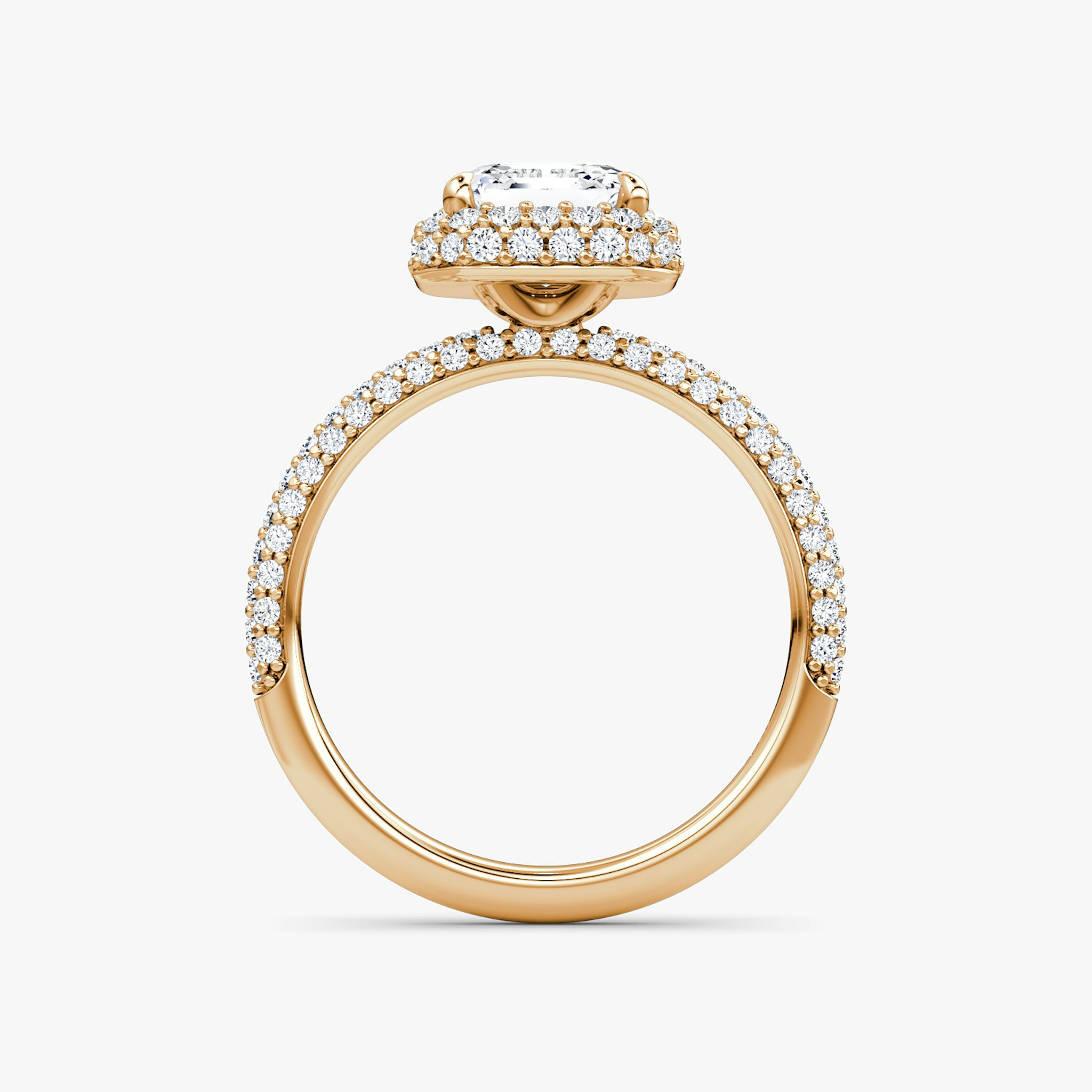The Halo Dome | Asscher | 14k | Rose Gold | bandAccent: Pavé | diamondOrientation: vertical | caratWeight: other