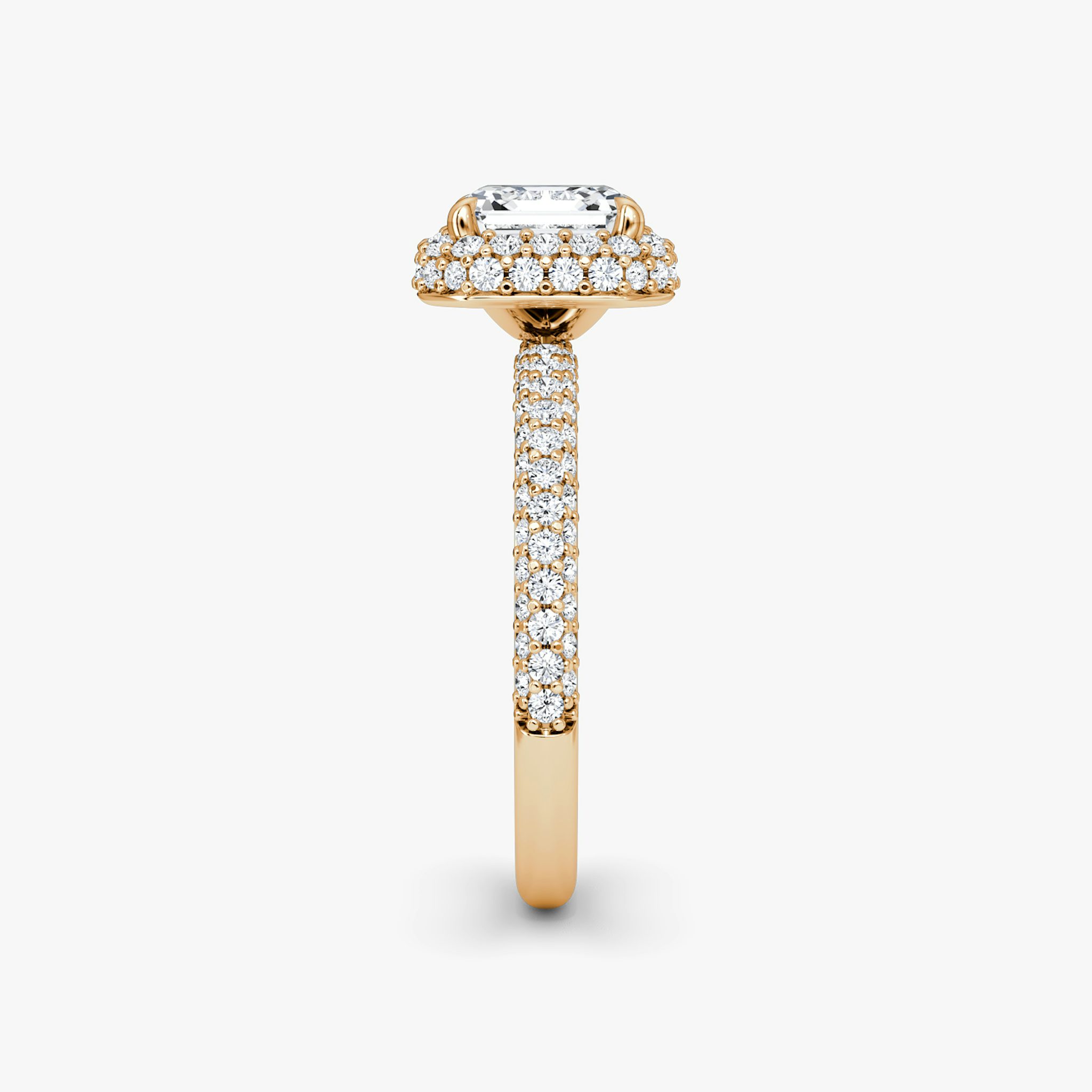 The Halo Dome | Asscher | 14k | Rose Gold | bandAccent: Pavé | diamondOrientation: vertical | caratWeight: other