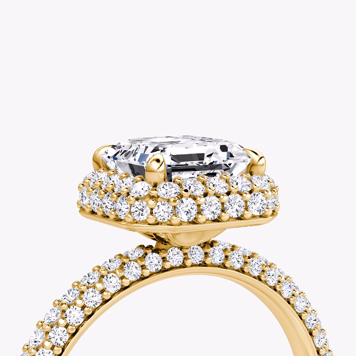 Halo Dome | Asscher | 18k | Gelbgold | bandAccent: Mit Pavé-Besatz | diamondOrientation: vertical | caratWeight: other