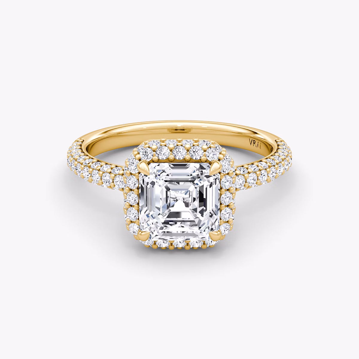 Halo Dome | Asscher | 18k | Gelbgold | bandAccent: Mit Pavé-Besatz | diamondOrientation: vertical | caratWeight: other