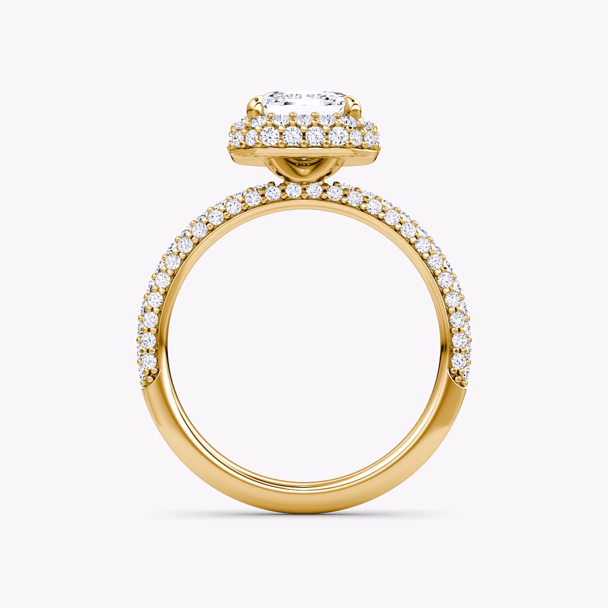 Halo Dome | Asscher | 18k | Gelbgold | bandAccent: Mit Pavé-Besatz | diamondOrientation: vertical | caratWeight: other