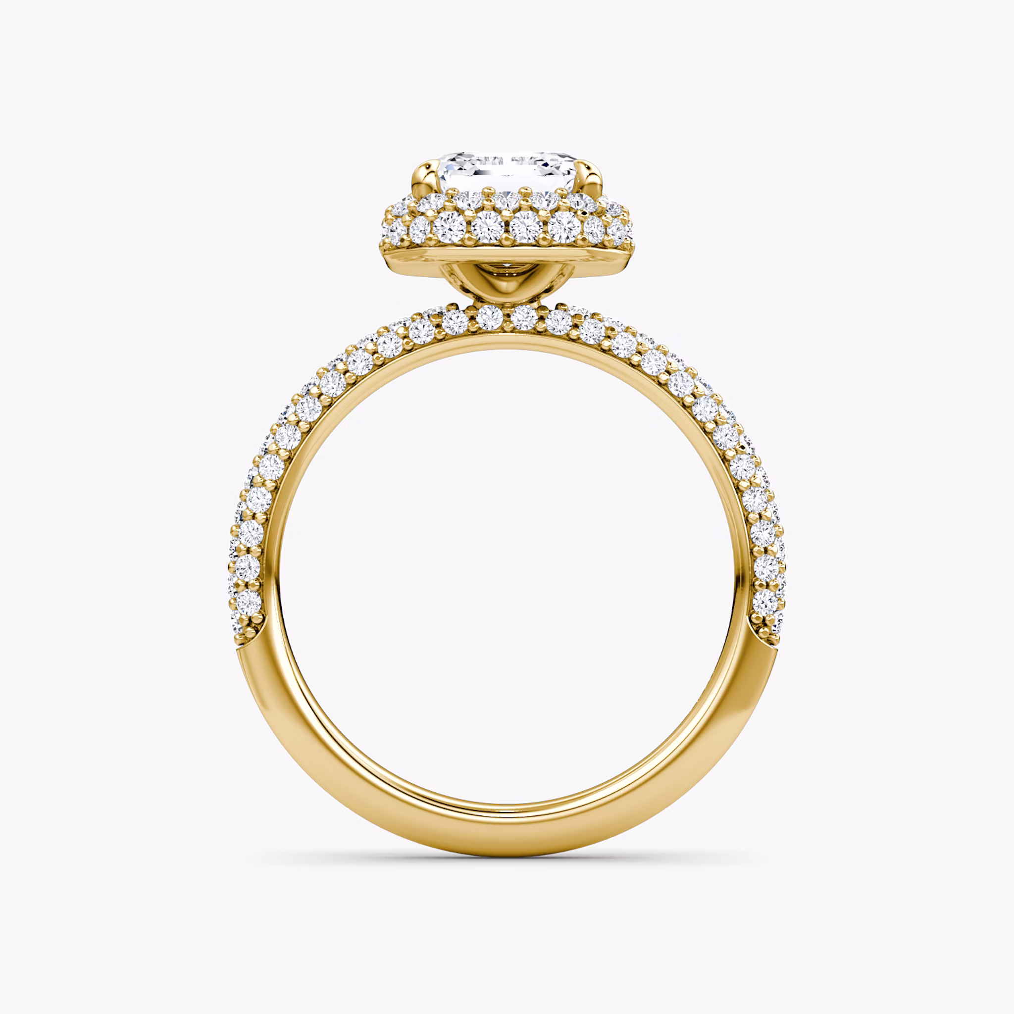 The Halo Dome | Asscher | 18k | Yellow Gold | bandAccent: Pavé | diamondOrientation: vertical | caratWeight: other