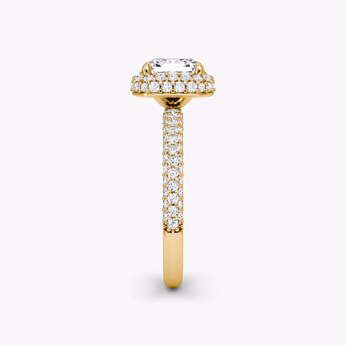 Halo Dome | Asscher | 18k | Gelbgold | bandAccent: Mit Pavé-Besatz | diamondOrientation: vertical | caratWeight: other