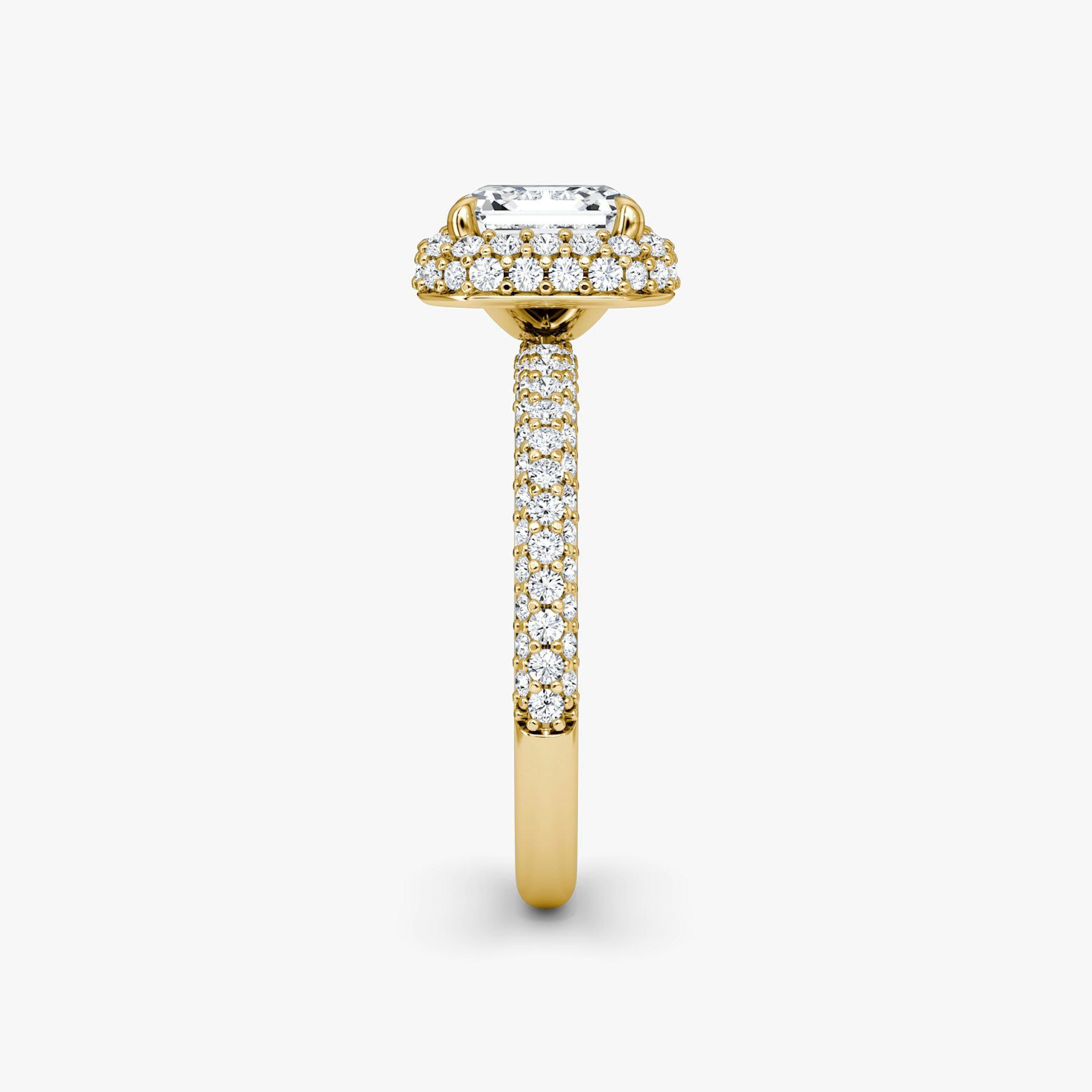 The Halo Dome | Asscher | 18k | Yellow Gold | bandAccent: Pavé | diamondOrientation: vertical | caratWeight: other