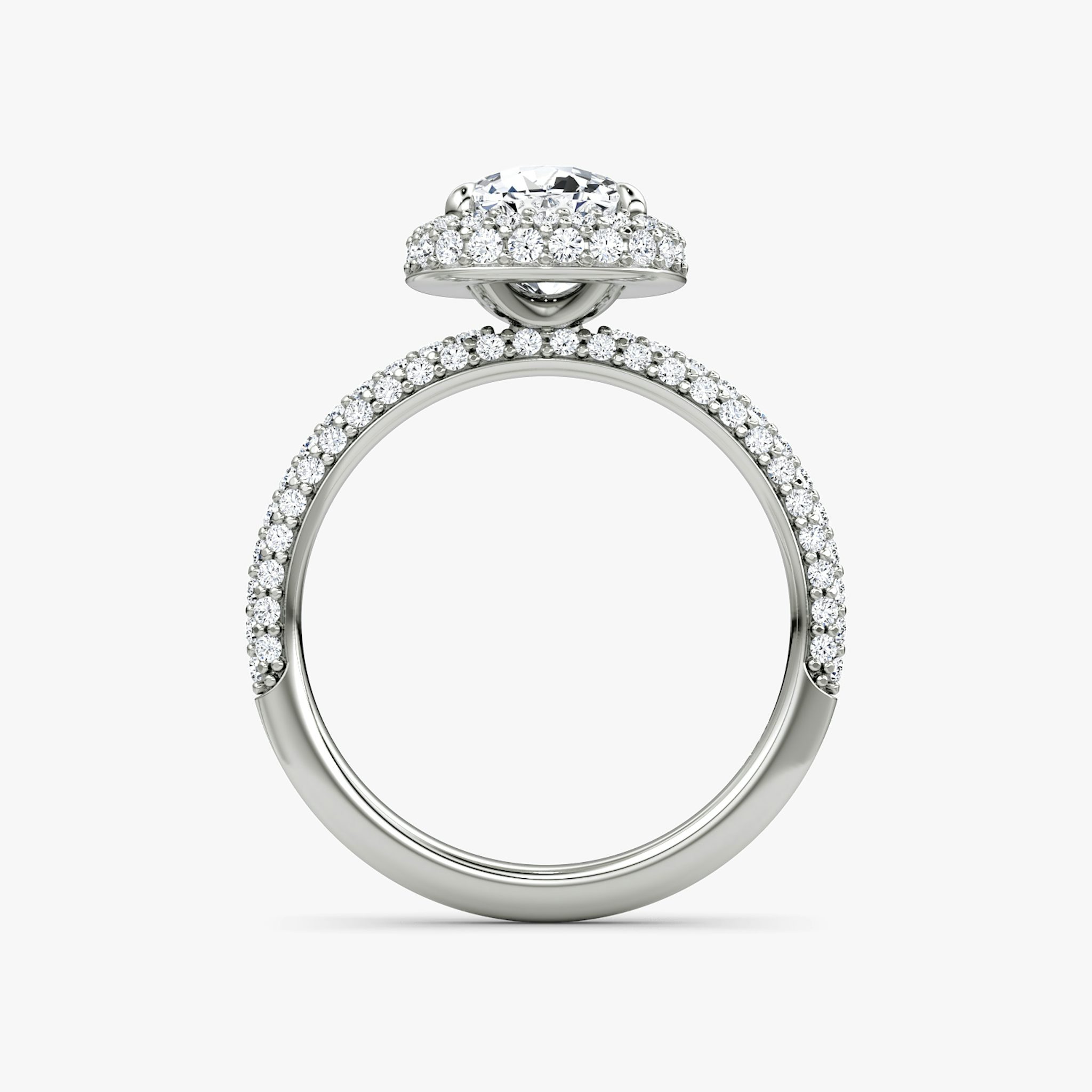 The Halo Dome | Cushion | Platinum | bandAccent: Pavé | diamondOrientation: vertical | caratWeight: other