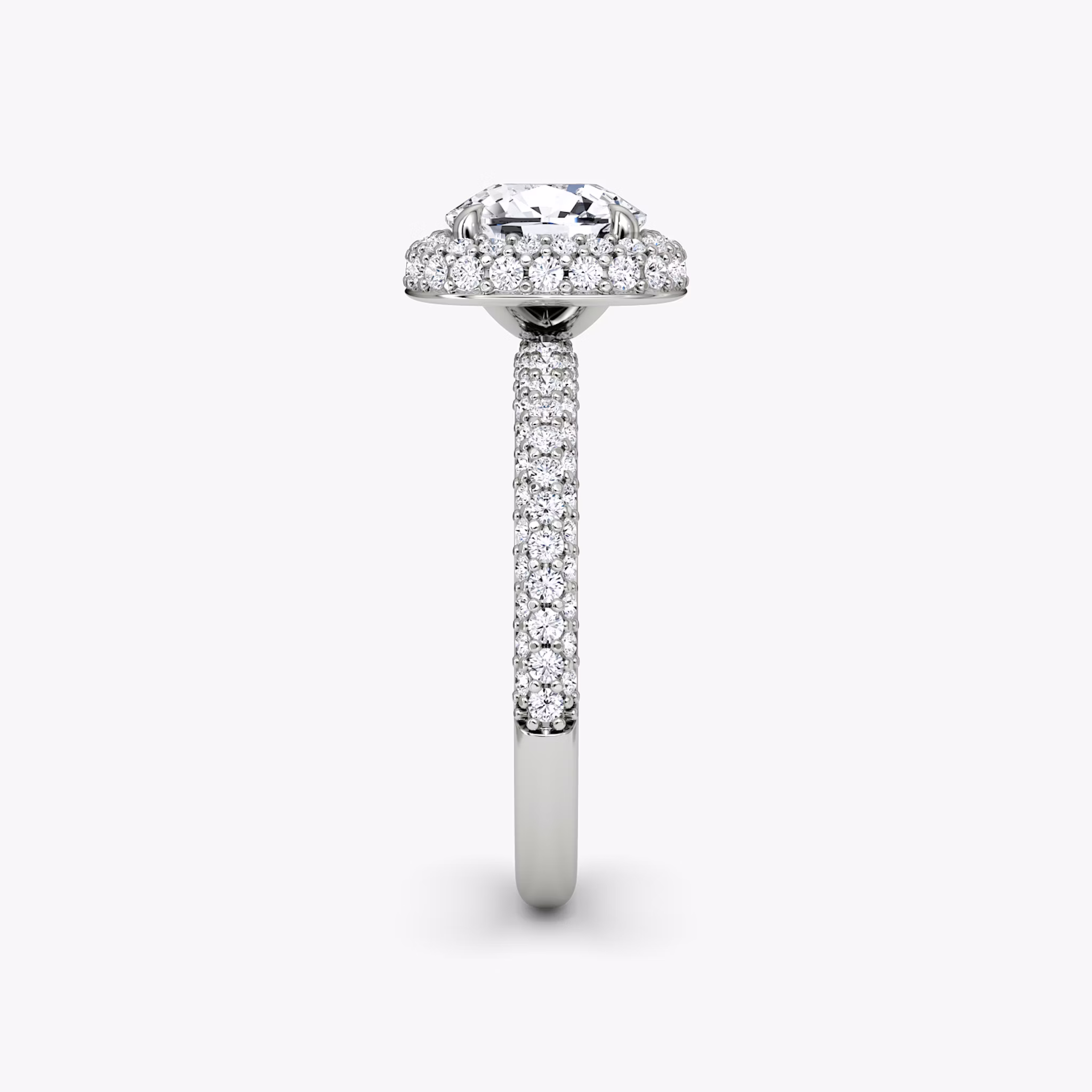 The Halo Dome | Cushion | Platinum | bandAccent: Pavé | diamondOrientation: vertical | caratWeight: other