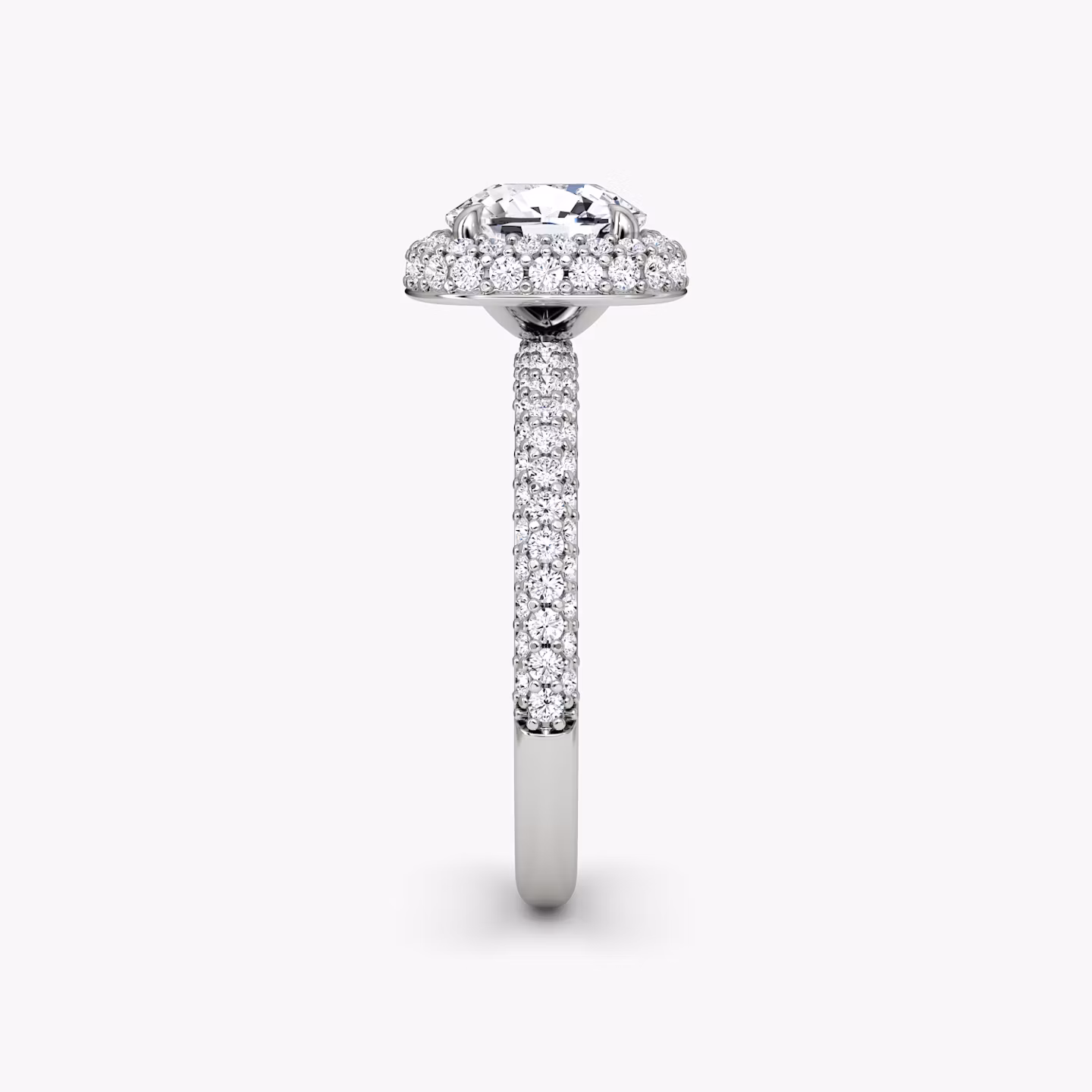 The Halo Dome | Cushion | 18k | White Gold | bandAccent: Pavé | diamondOrientation: vertical | caratWeight: other