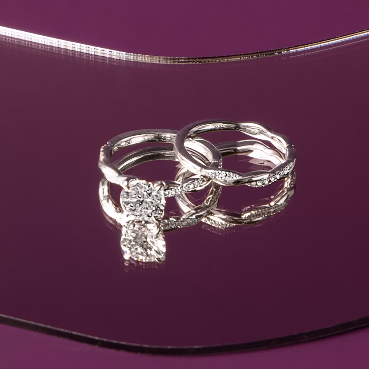 twisted classic engagement ring princess pave white gold with wedding band