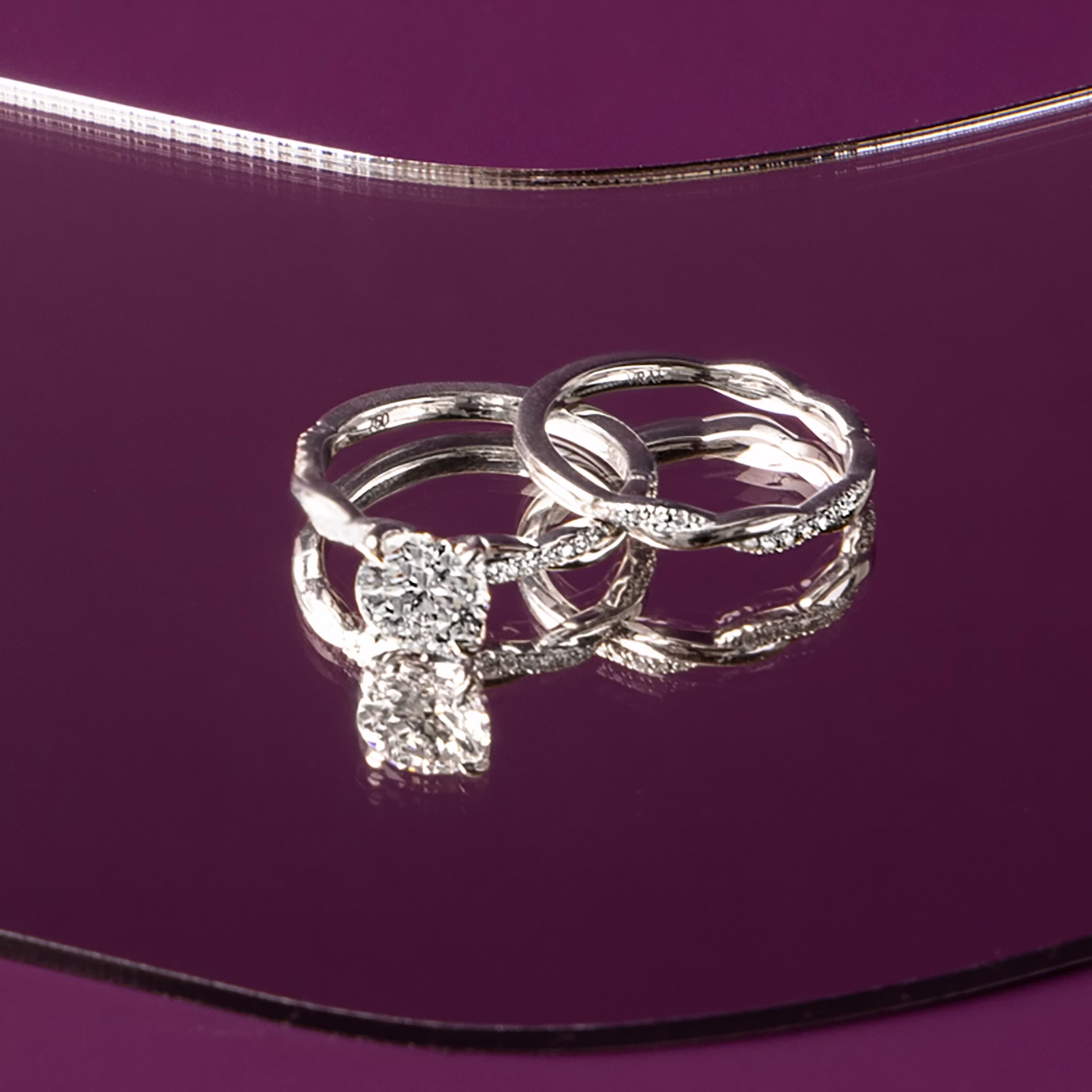 twisted classic engagement ring princess pave white gold with wedding band