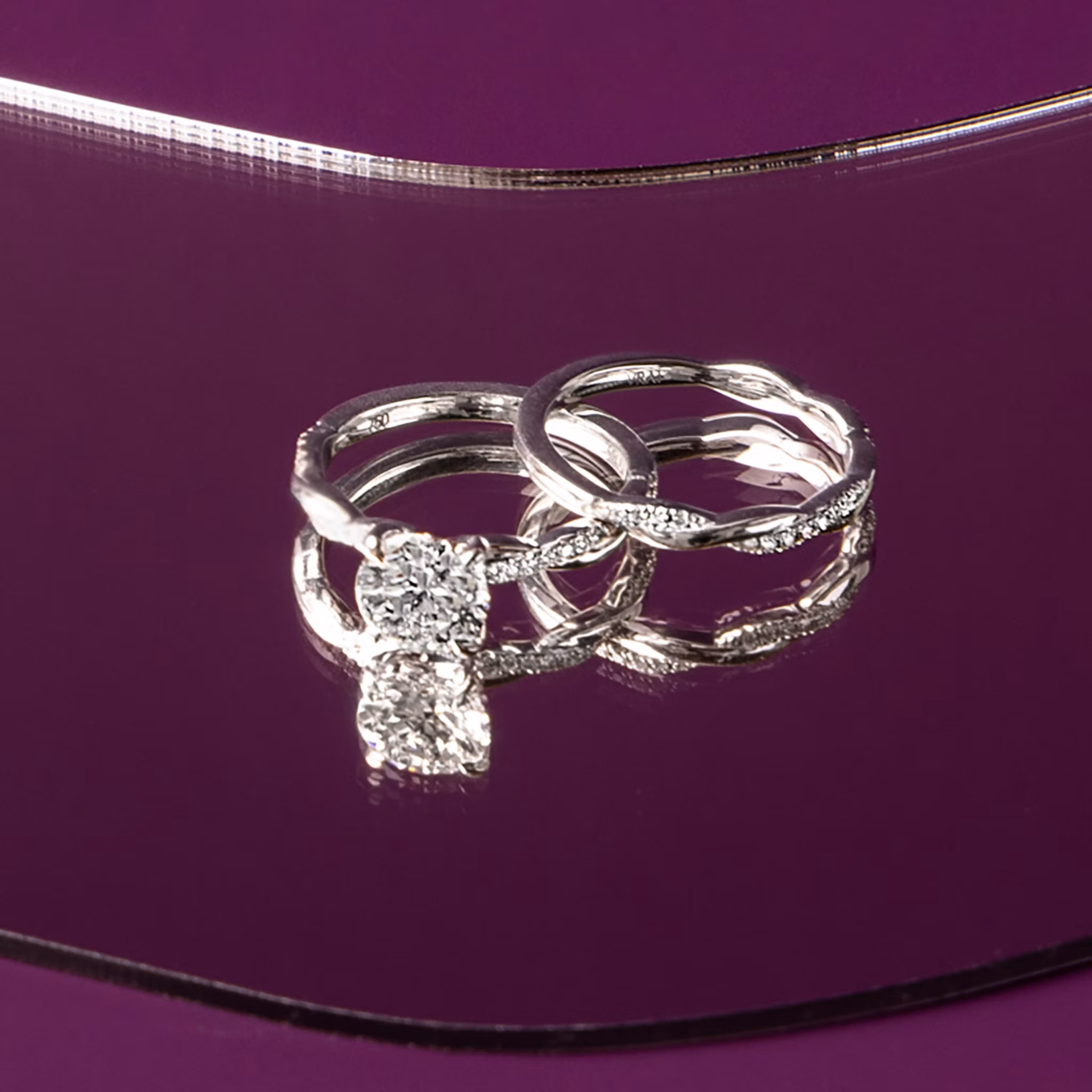twisted classic engagement ring princess pave white gold with wedding band