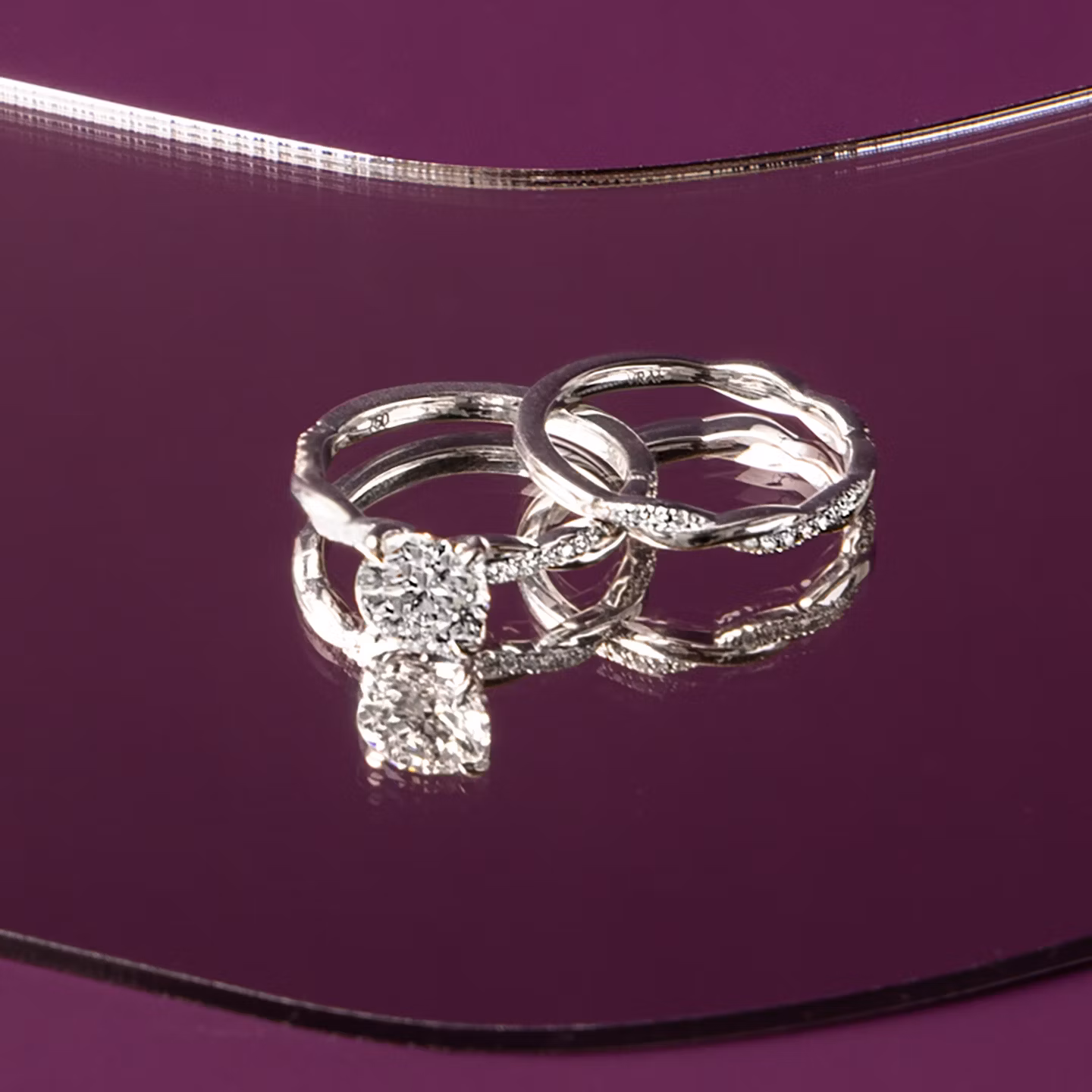 twisted classic engagement ring princess pave white gold with wedding band