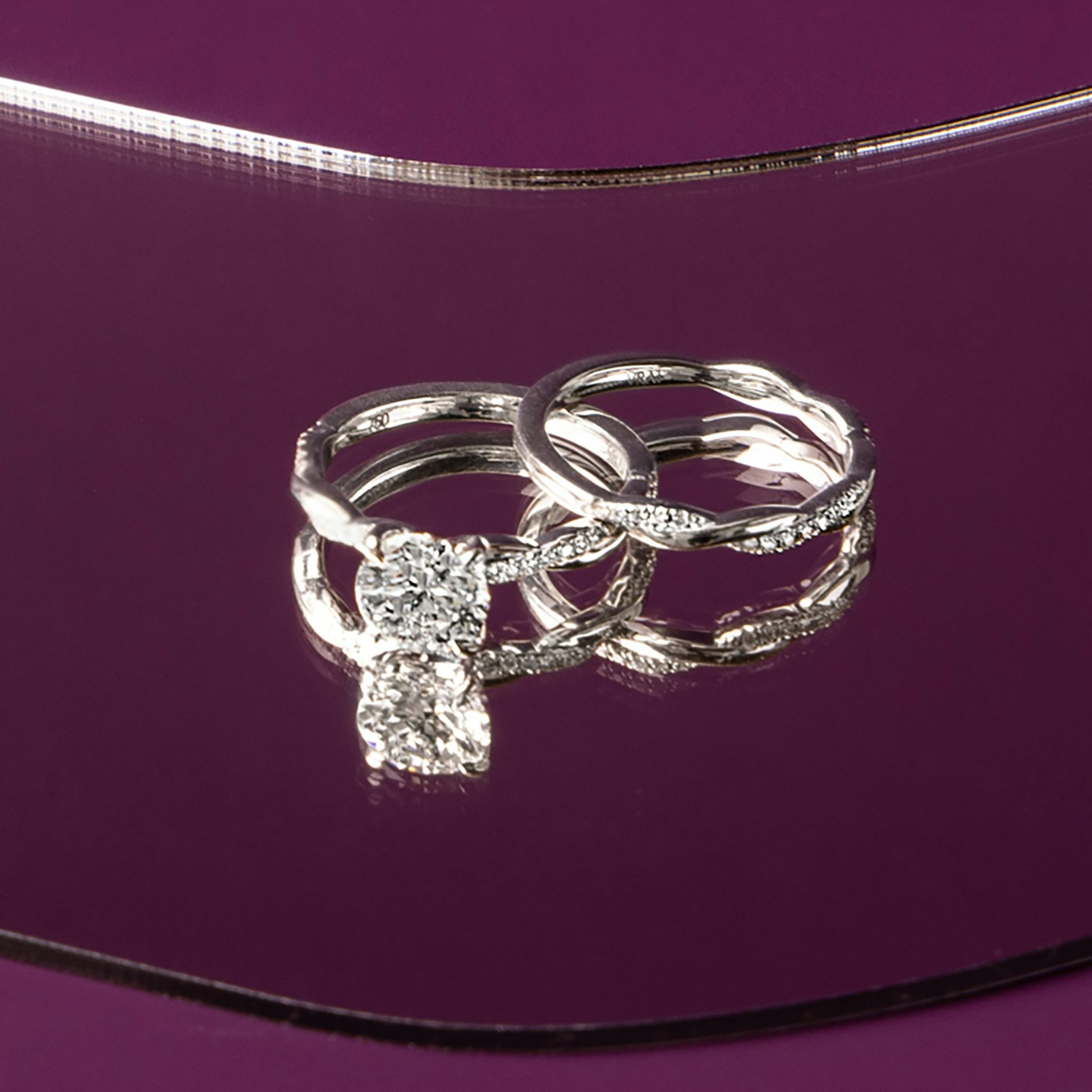 twisted classic engagement ring princess pave white gold with wedding band