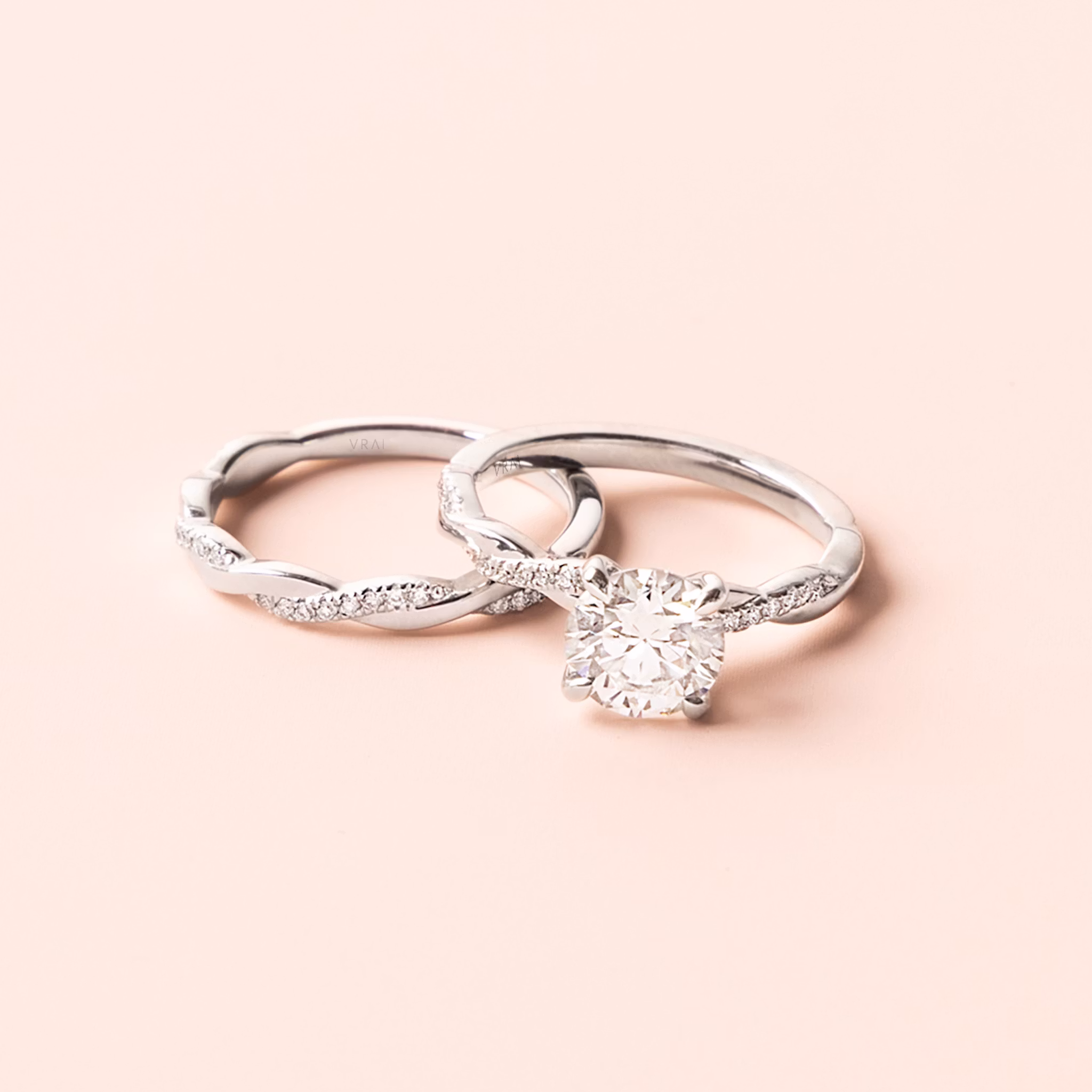 twisted classic engagement ring princess pave white gold with matching wedding band