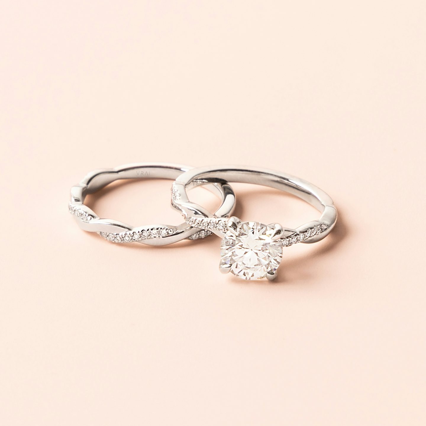 twisted classic engagement ring princess pave white gold with matching wedding band